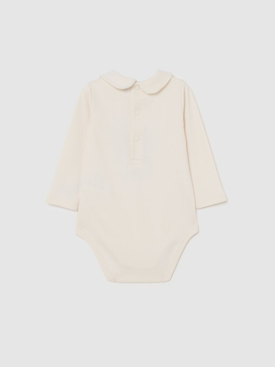 Baby bodysuit in pure beige cotton with collar print_1