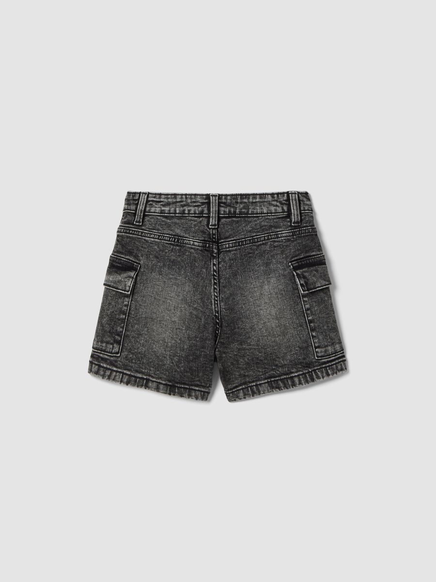 Girls&rsquo; slim-fit grey cargo denim shorts in stretch cotton_4