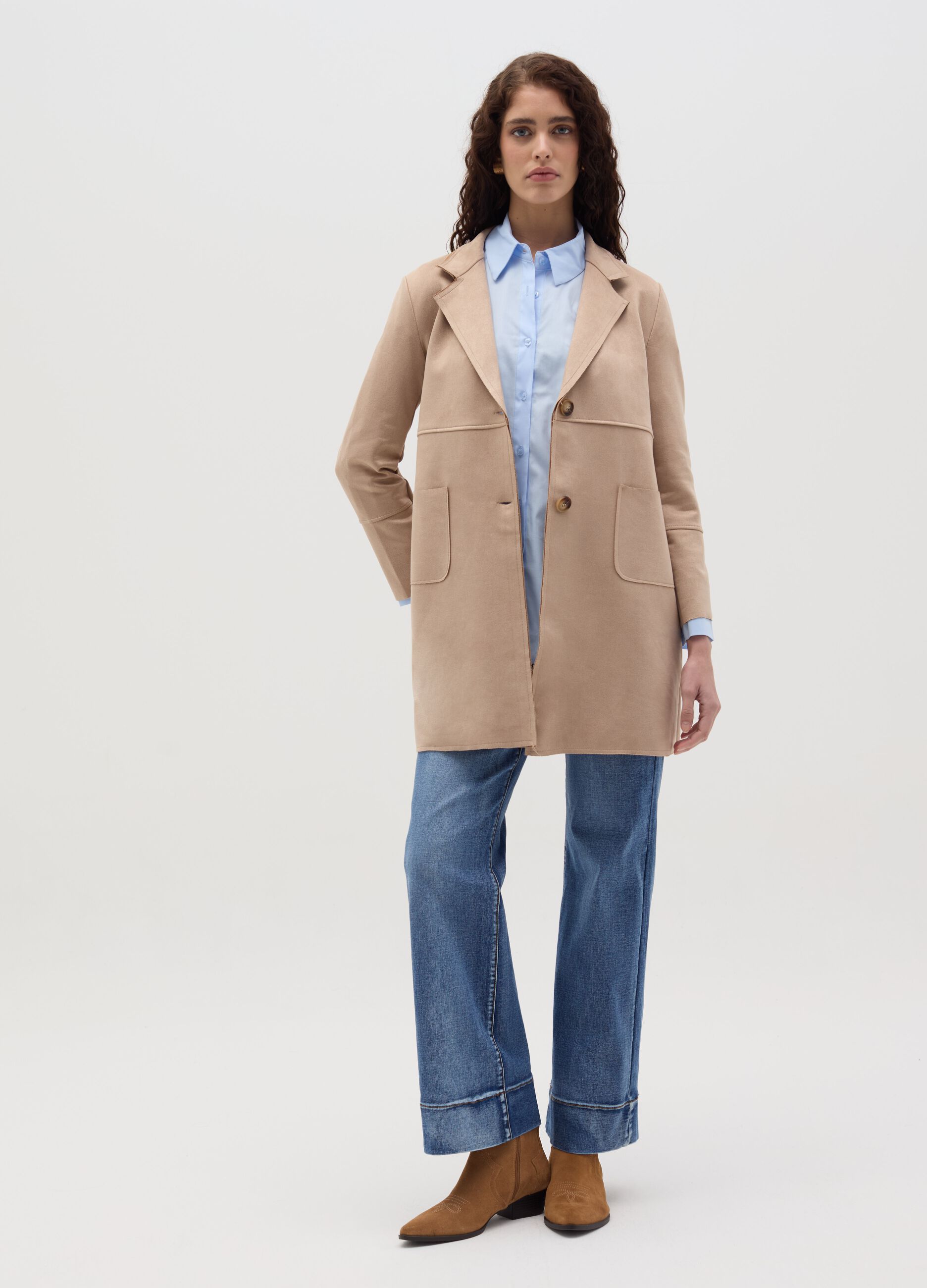 Long suede jacket with buttons