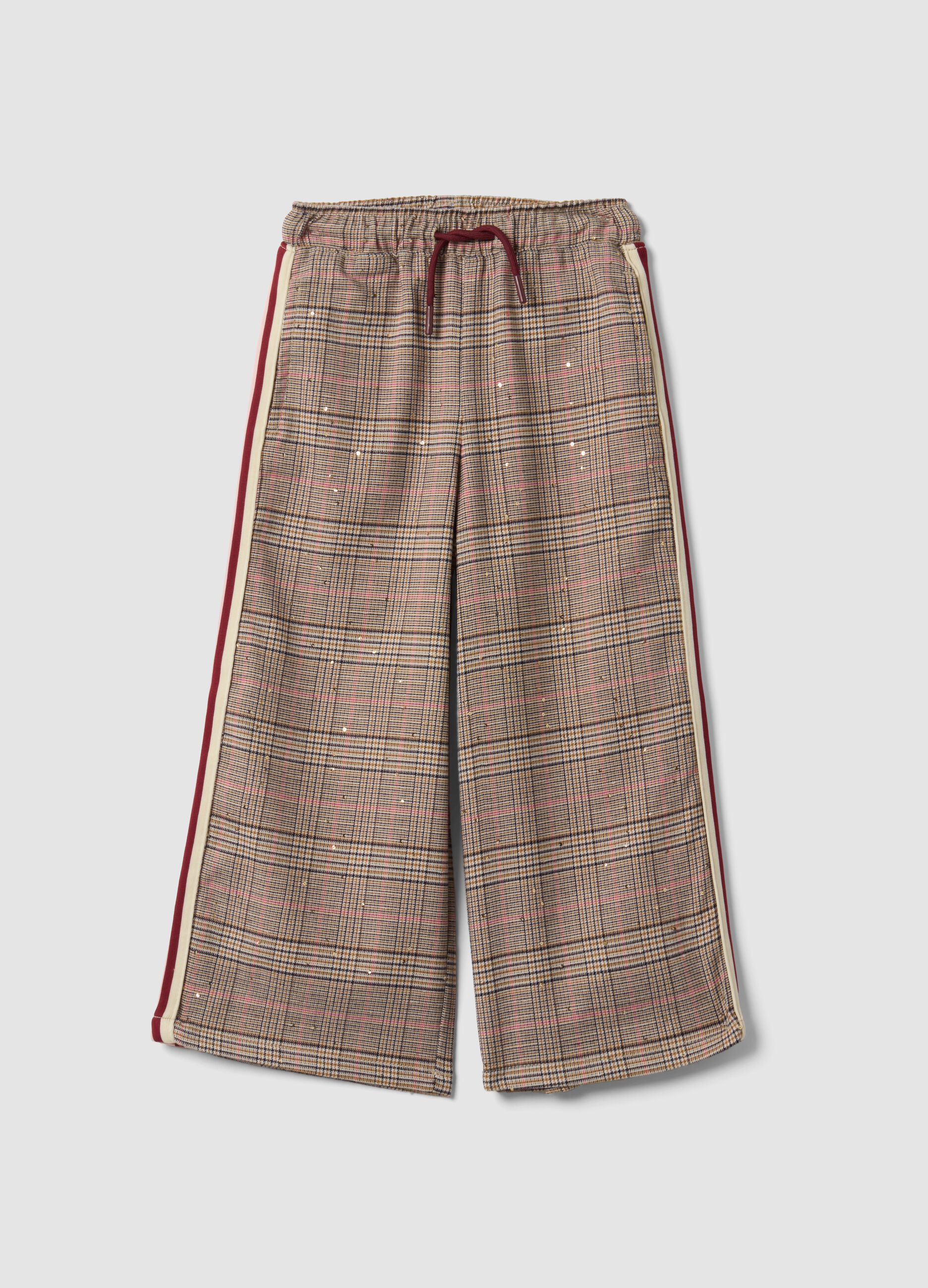 Girls&rsquo; multicolour stretch viscose checked culotte trousers