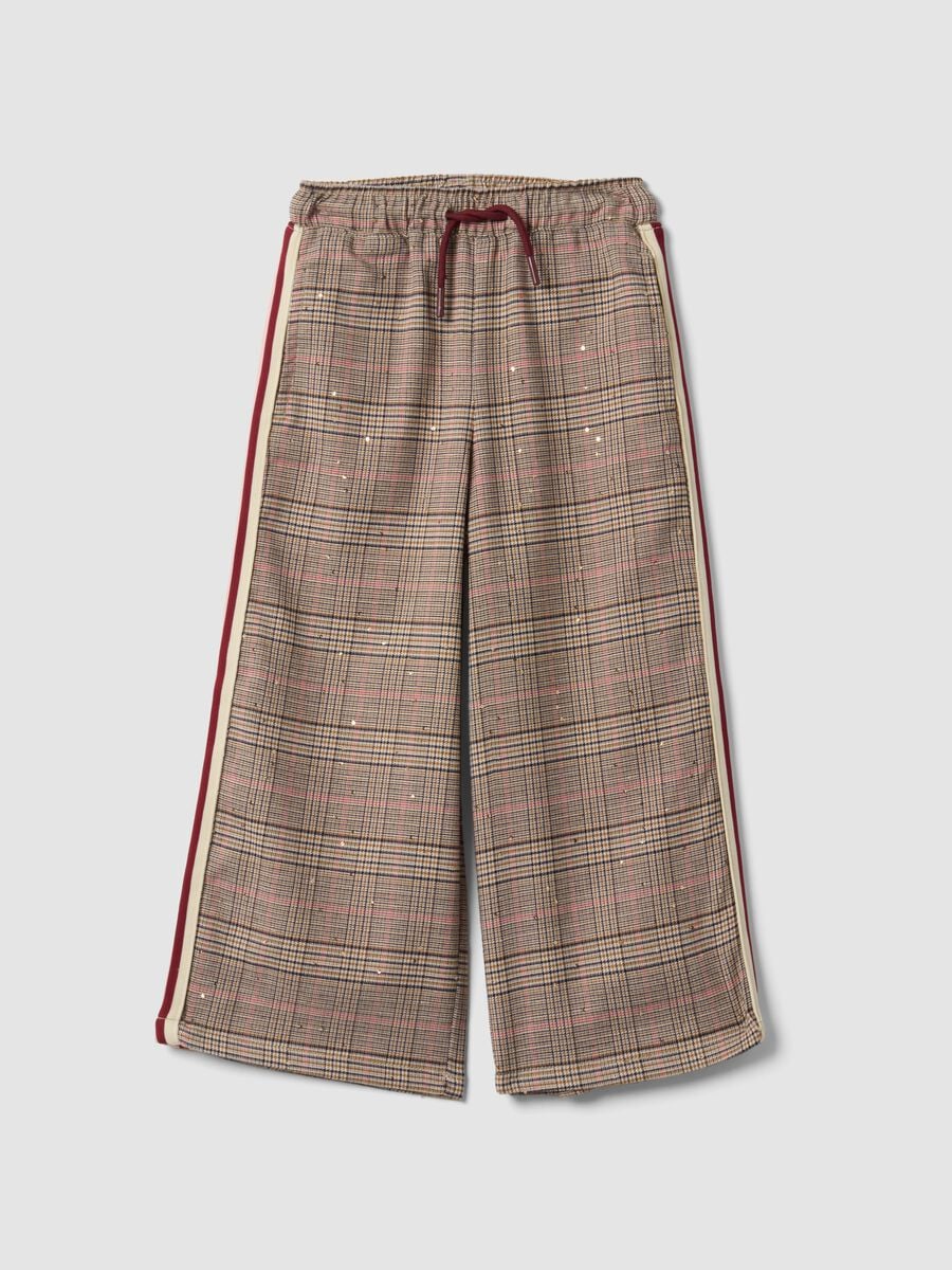 Pantaloni culotte multicolor in viscosa elasticizzata a quadri per bambina_0