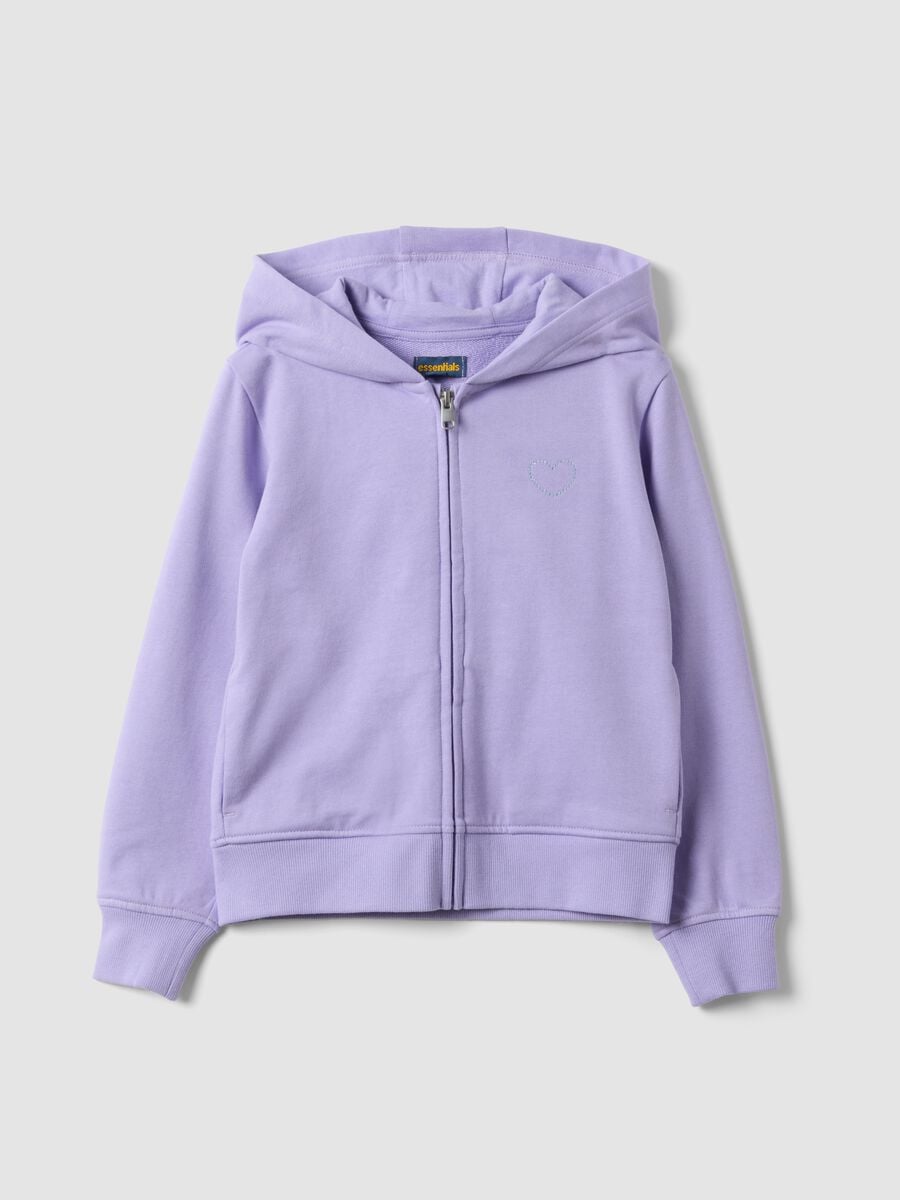 Felpa viola in puro cotone organico con cappuccio per bambina_0
