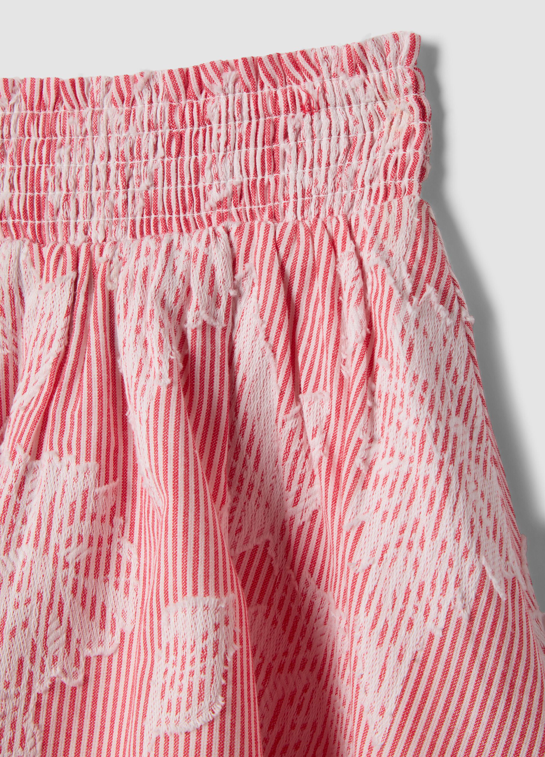 Girls&rsquo; pure cotton ruffle skirt with pink stripes