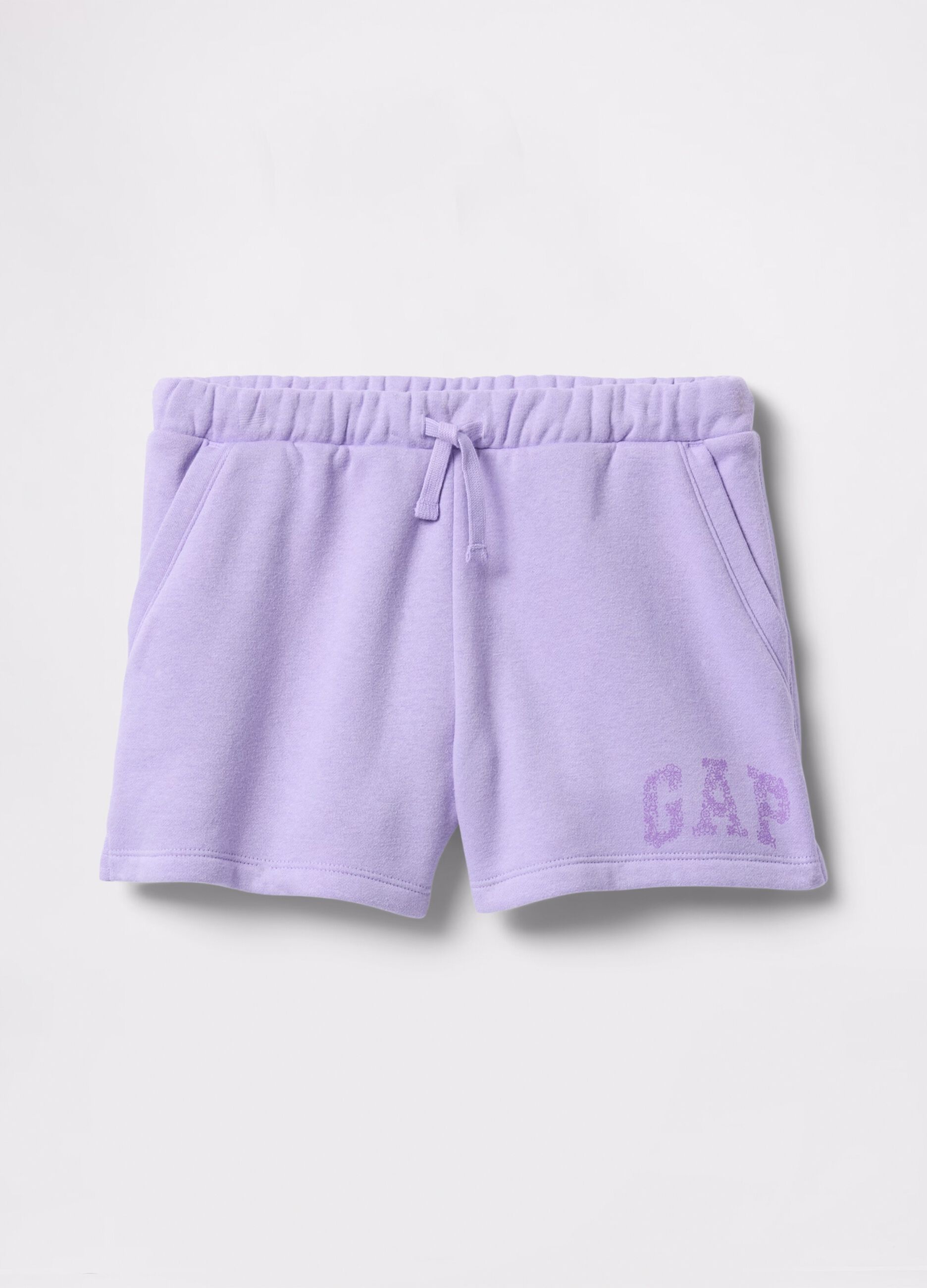 Purple shorts with drawstring and logo print