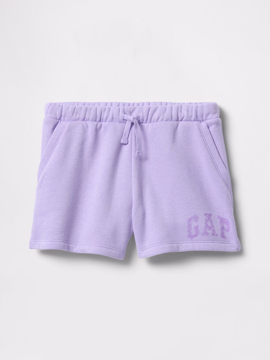 Shorts viola con coulisse e stampa logo_4