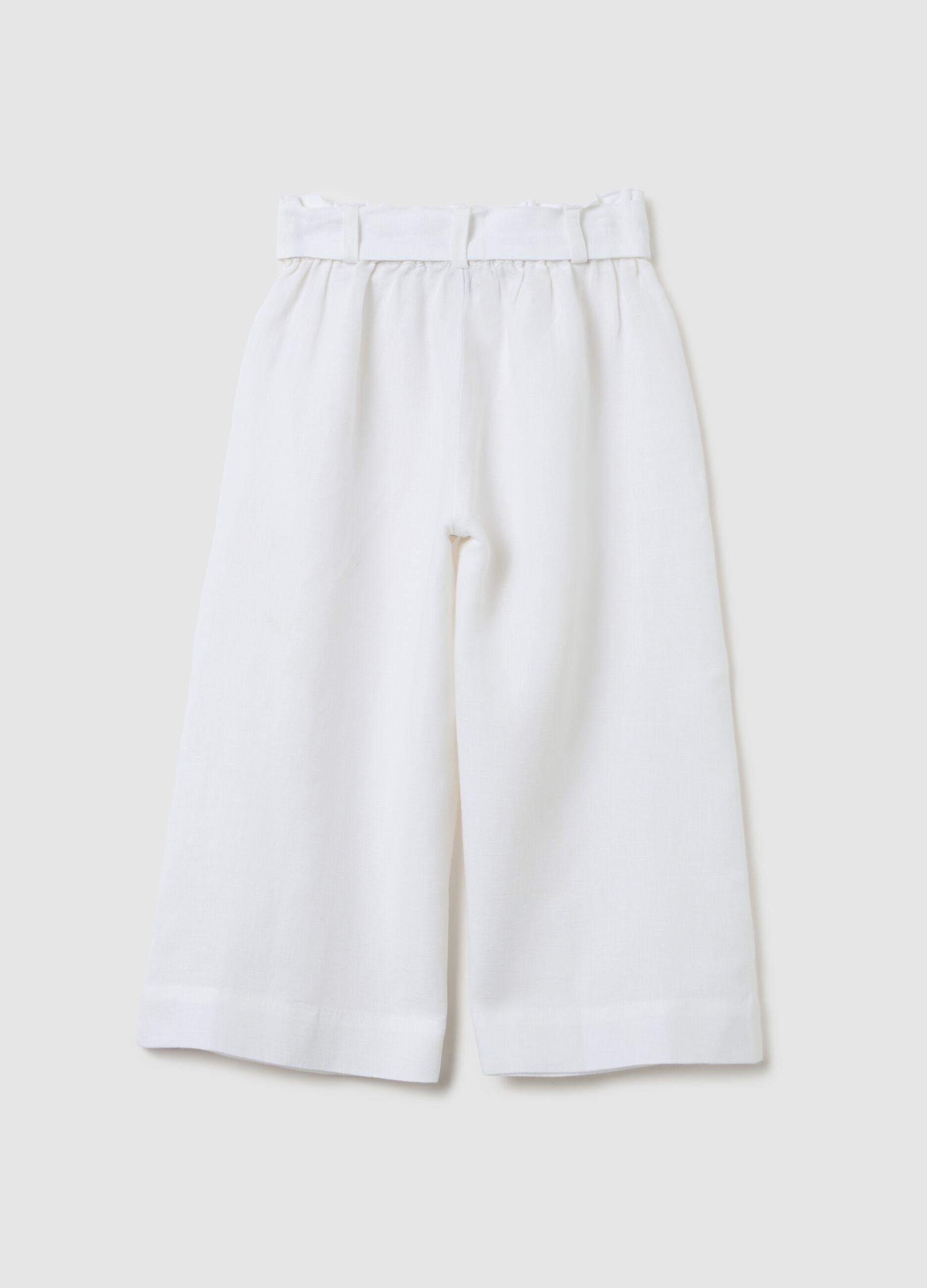 Girls' white cotton culotte trousers with regular fit