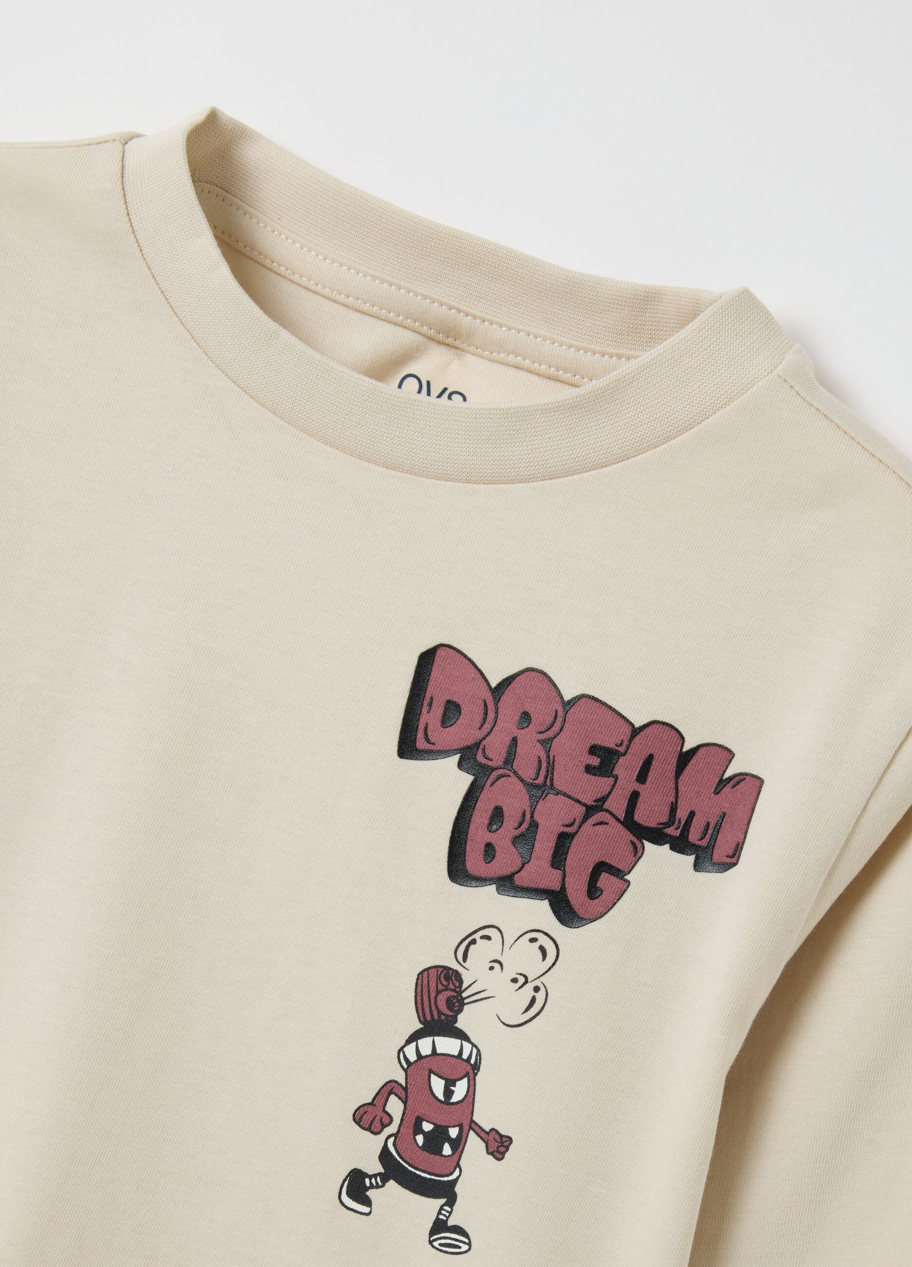 Children's beige pure cotton T-shirt with print