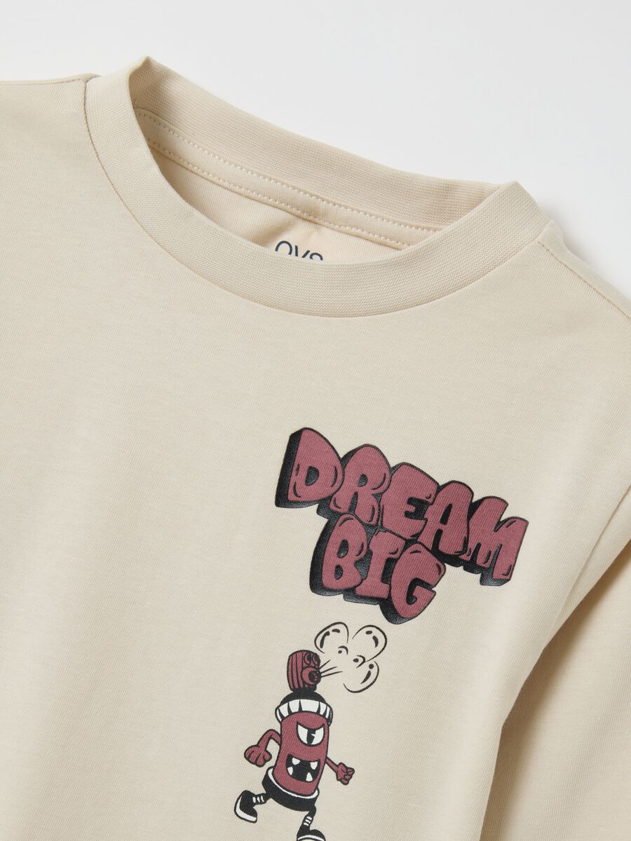 Children's beige pure cotton T-shirt with print_2