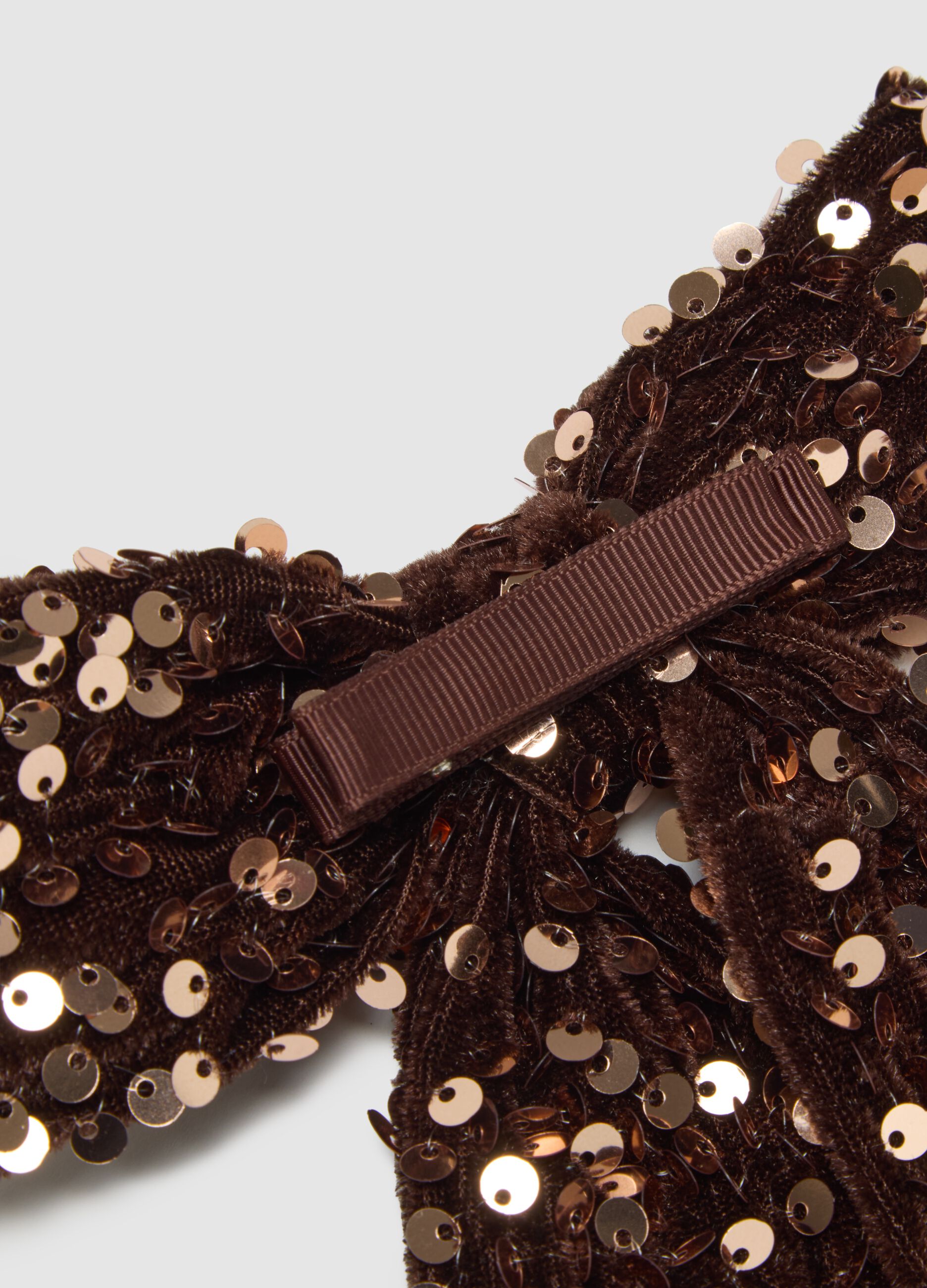 Brown Velvet Girl's Bow with Sequins