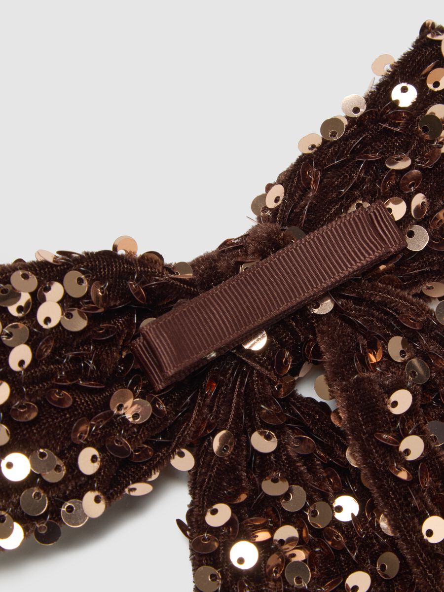 Brown Velvet Girl's Bow with Sequins_1