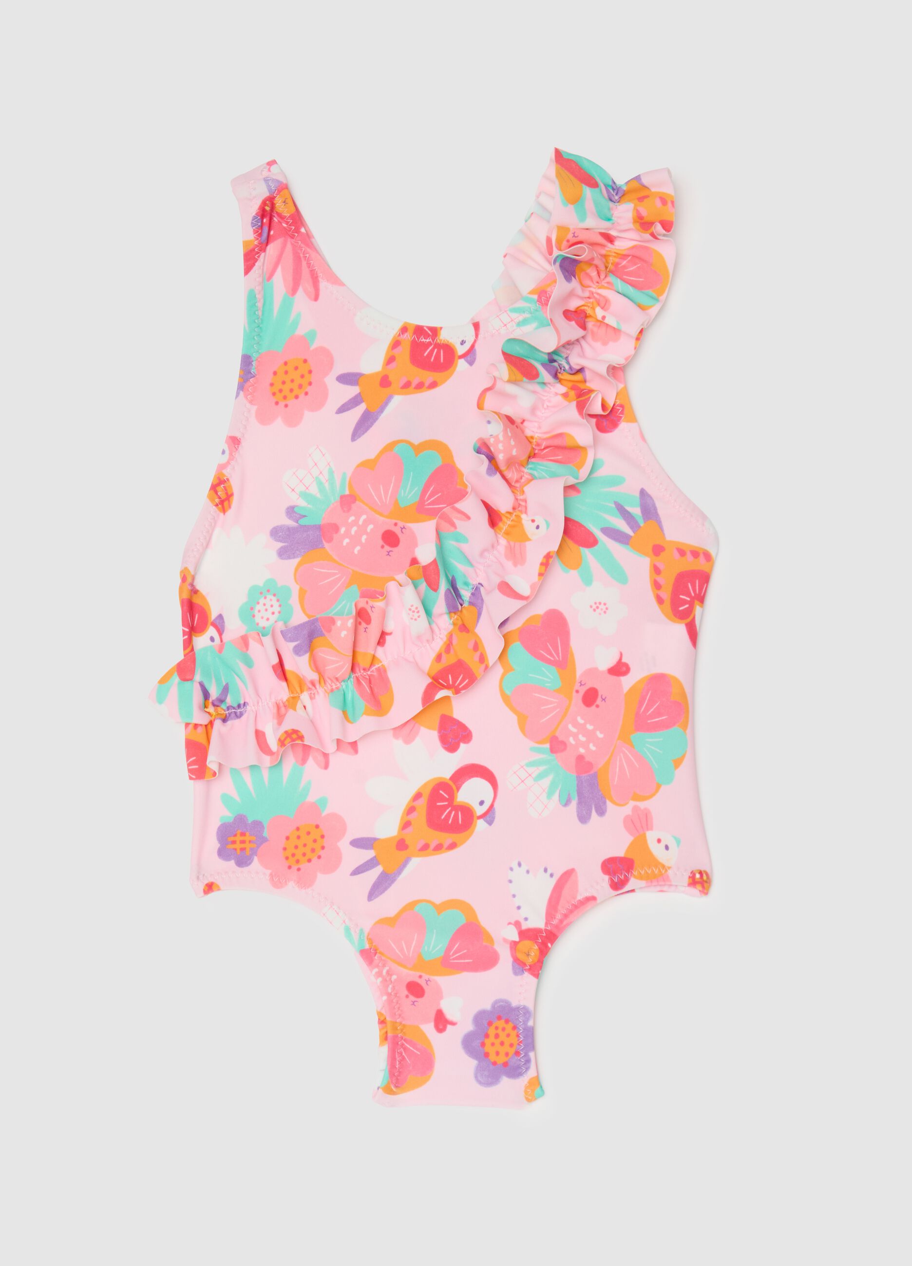 Girls’ one-piece swimsuit in multicoloured stretch fabric