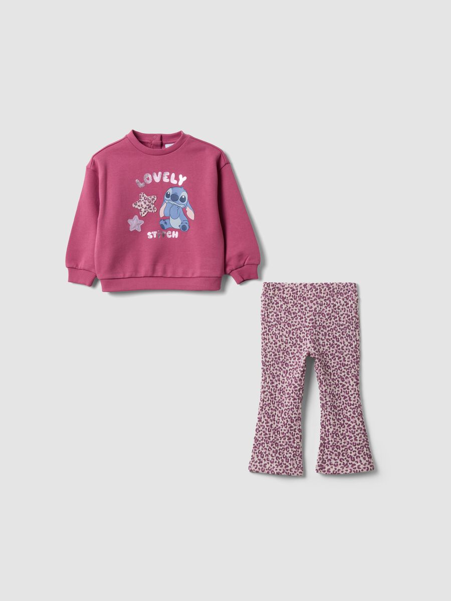 Completo rosa in puro cotone con felpa e leggings stampa Lilo & Stitch per bimba_0