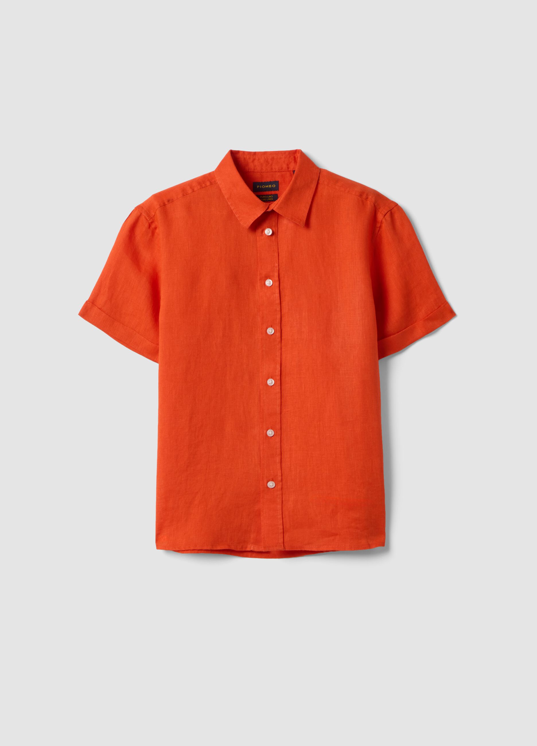 Orange pure linen oversized shirt for boys