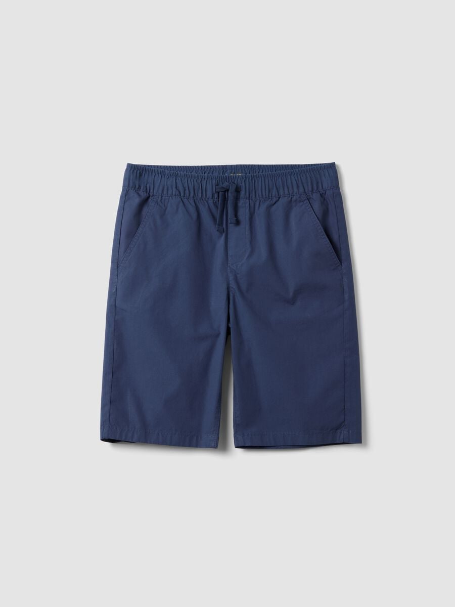 Shorts blu in puro cotone con vita elasticizzata regular fit_3