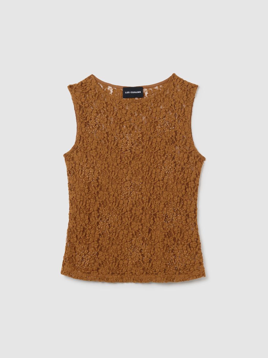 Women's brown lace fitted sleeveless top_4