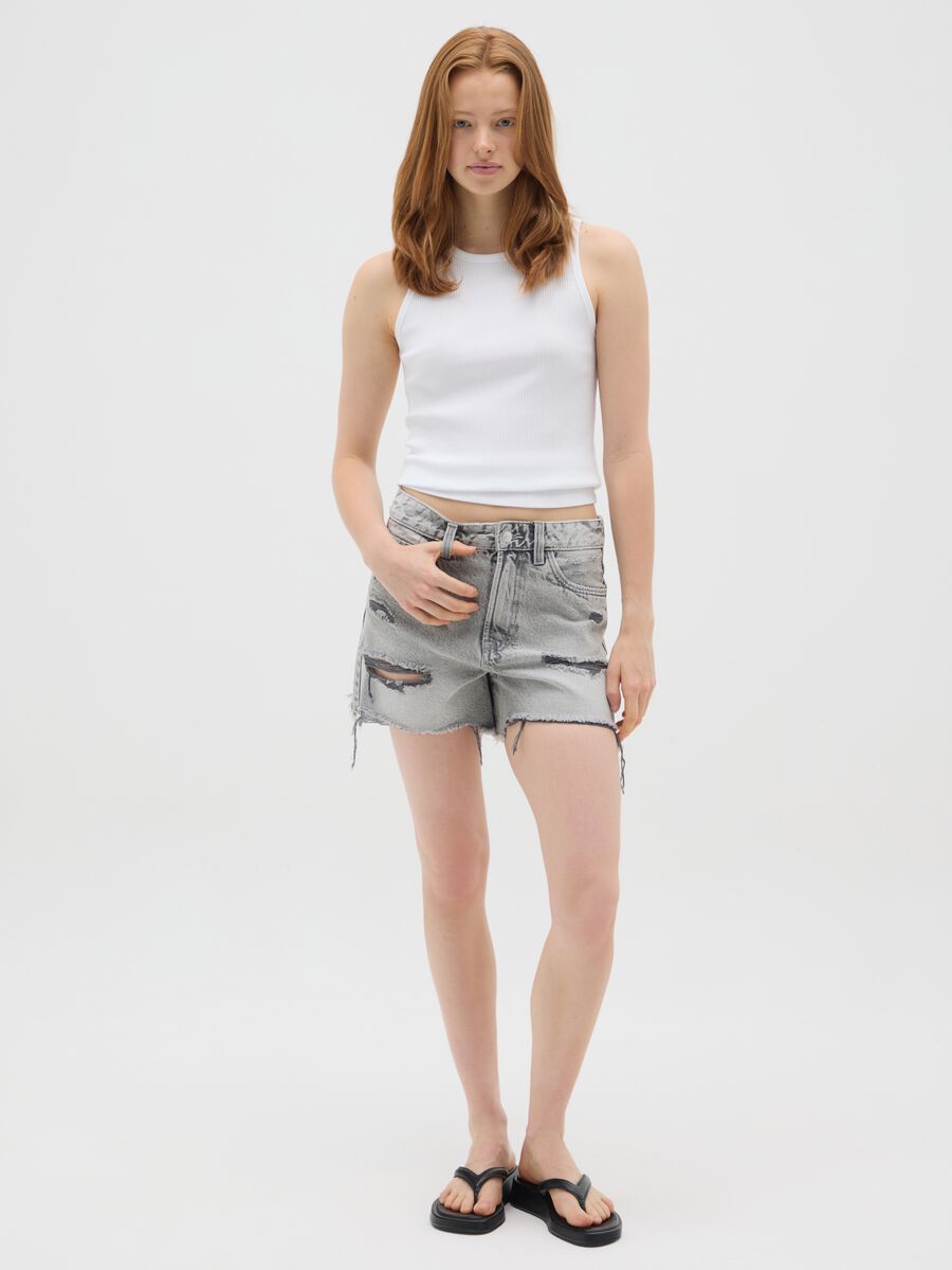 Shorts da donna in puro cotone grigi regular fit_0