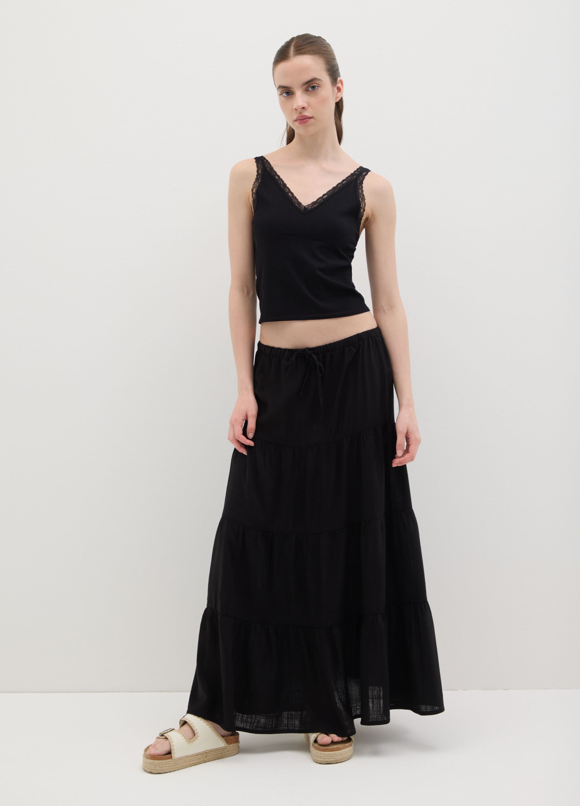 Women's black viscose blend long skirt