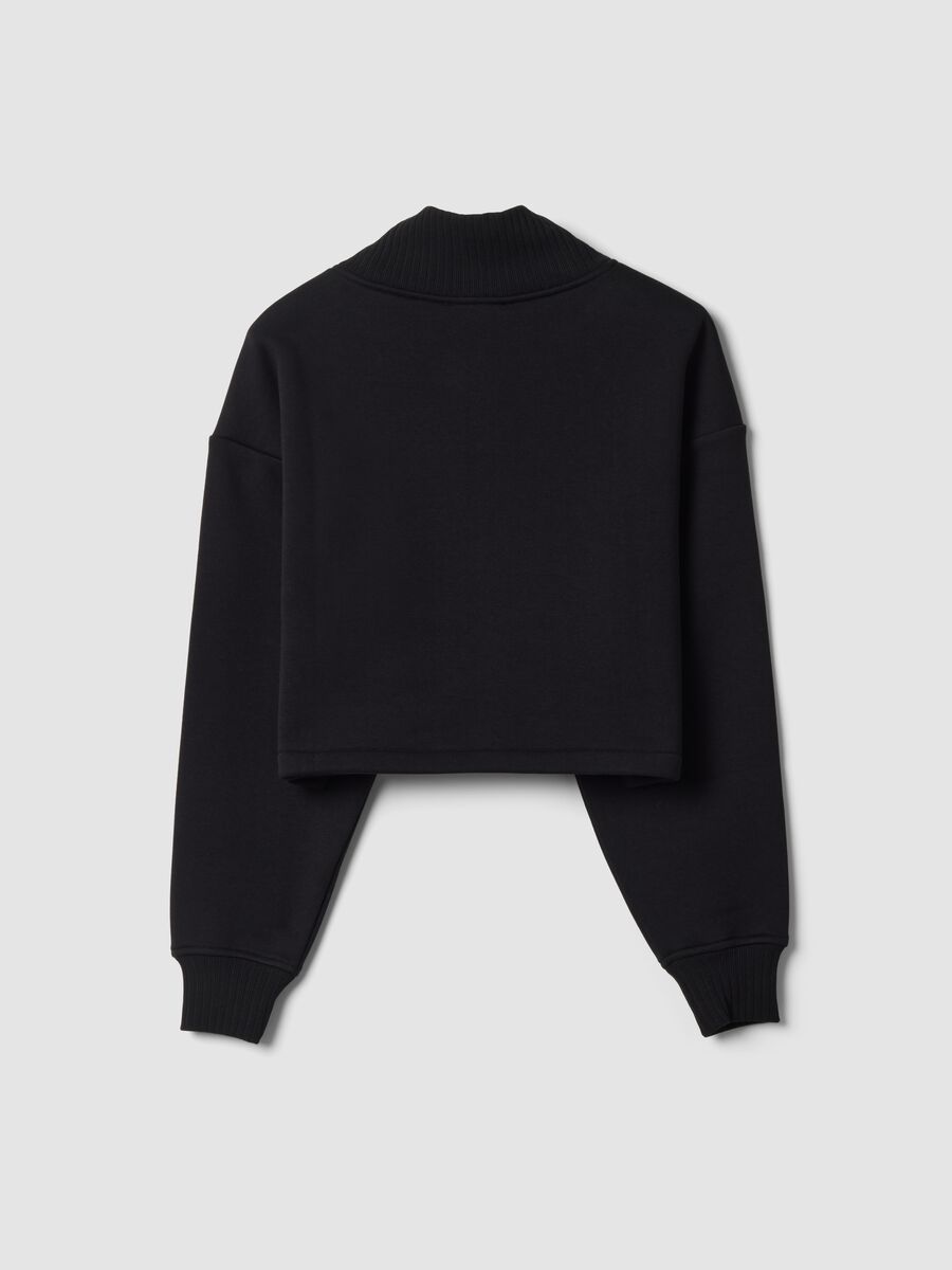 Felpa nera cropped in misto cotone fleece con girocollo_2