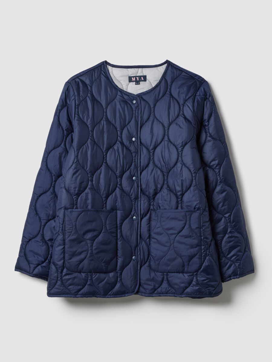 Blue quilted jacket regular fit with buttons_4