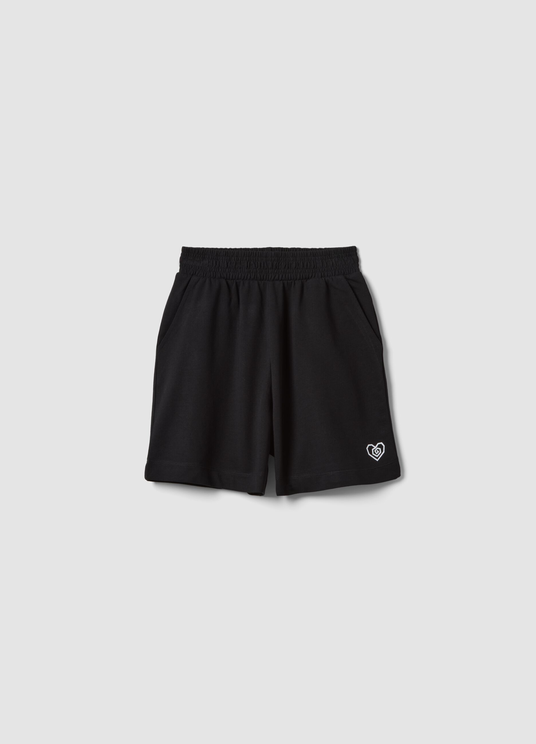 Black pure cotton shorts with elasticated waist