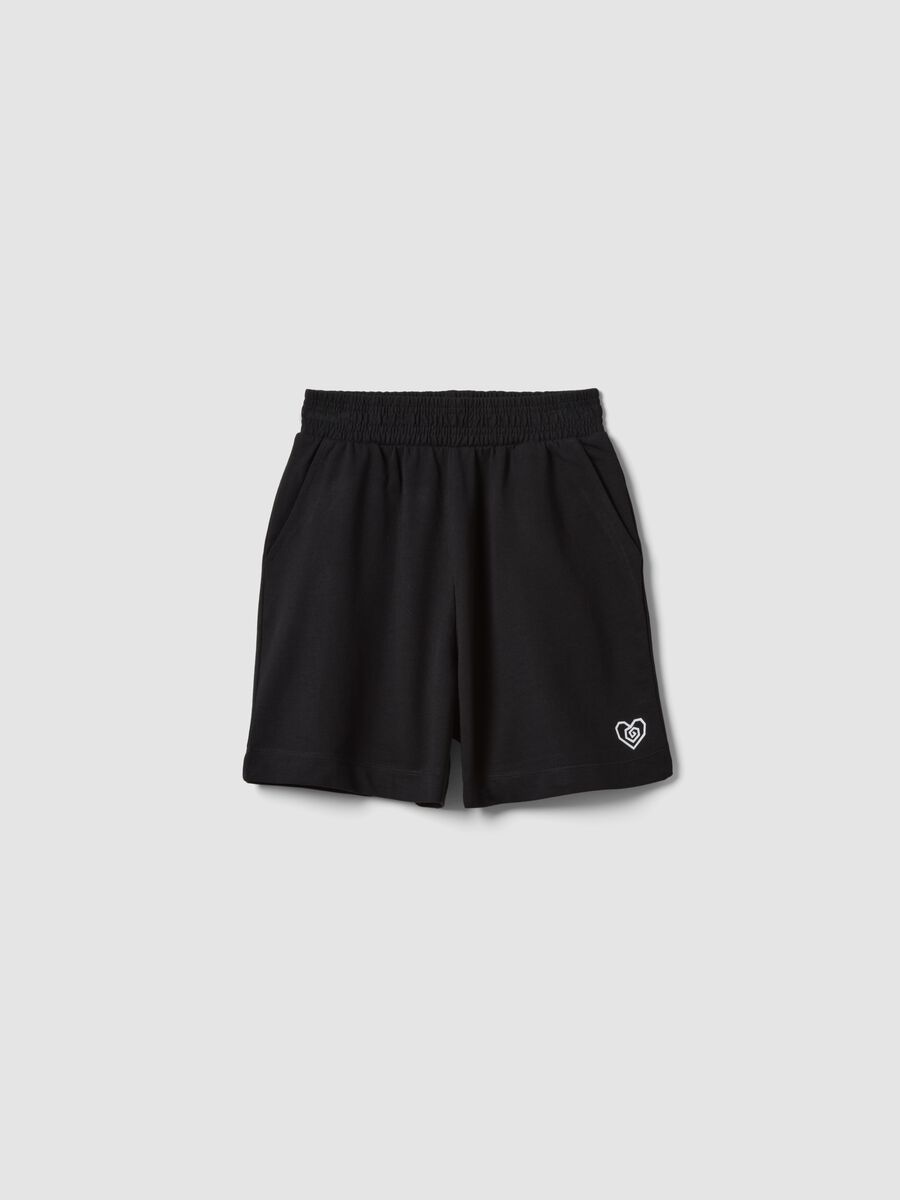 Black pure cotton shorts with elasticated waist_0