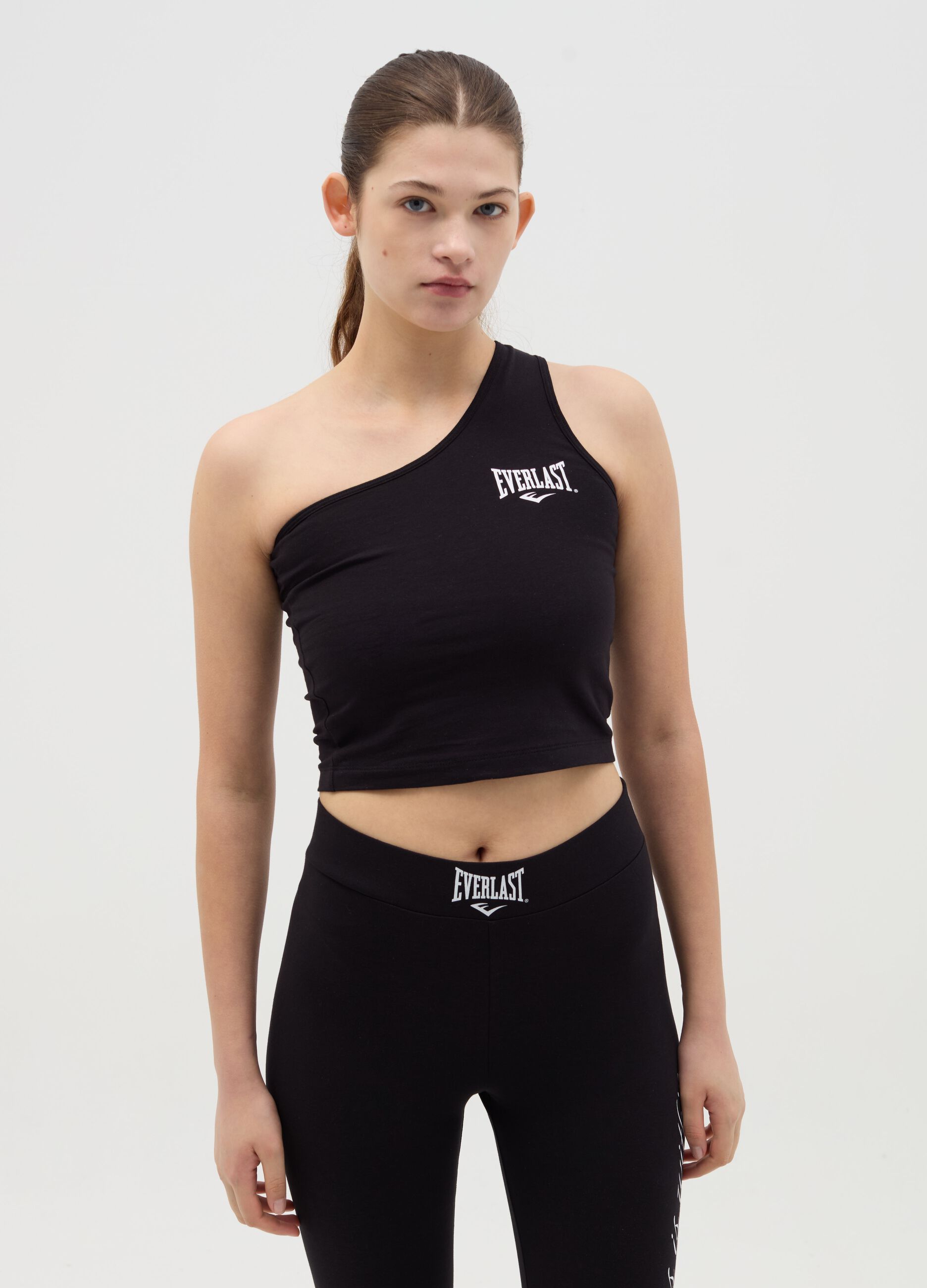 Single-shoulder top with logo embroidery