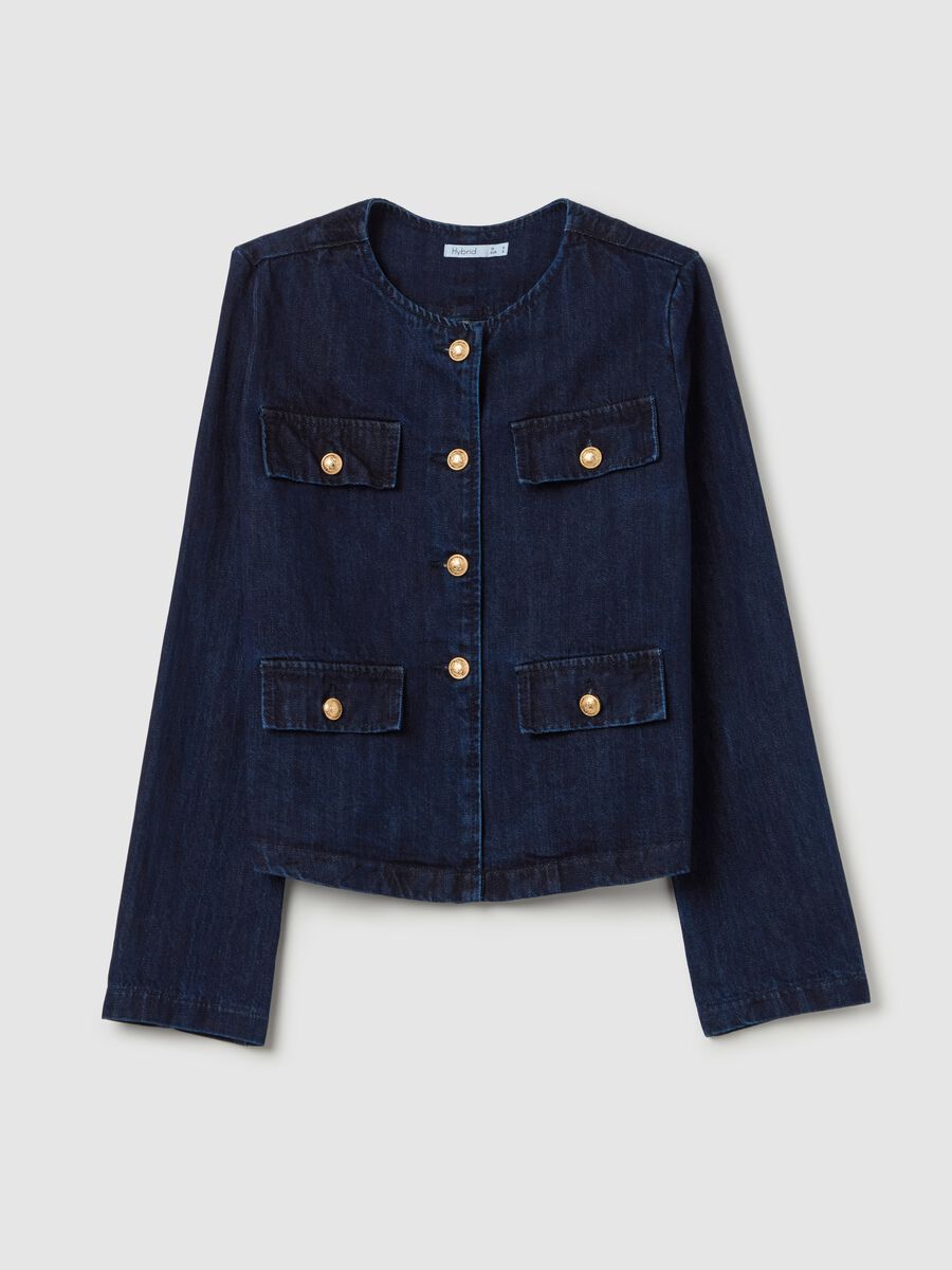 Short jacket in denim with golden buttons_4