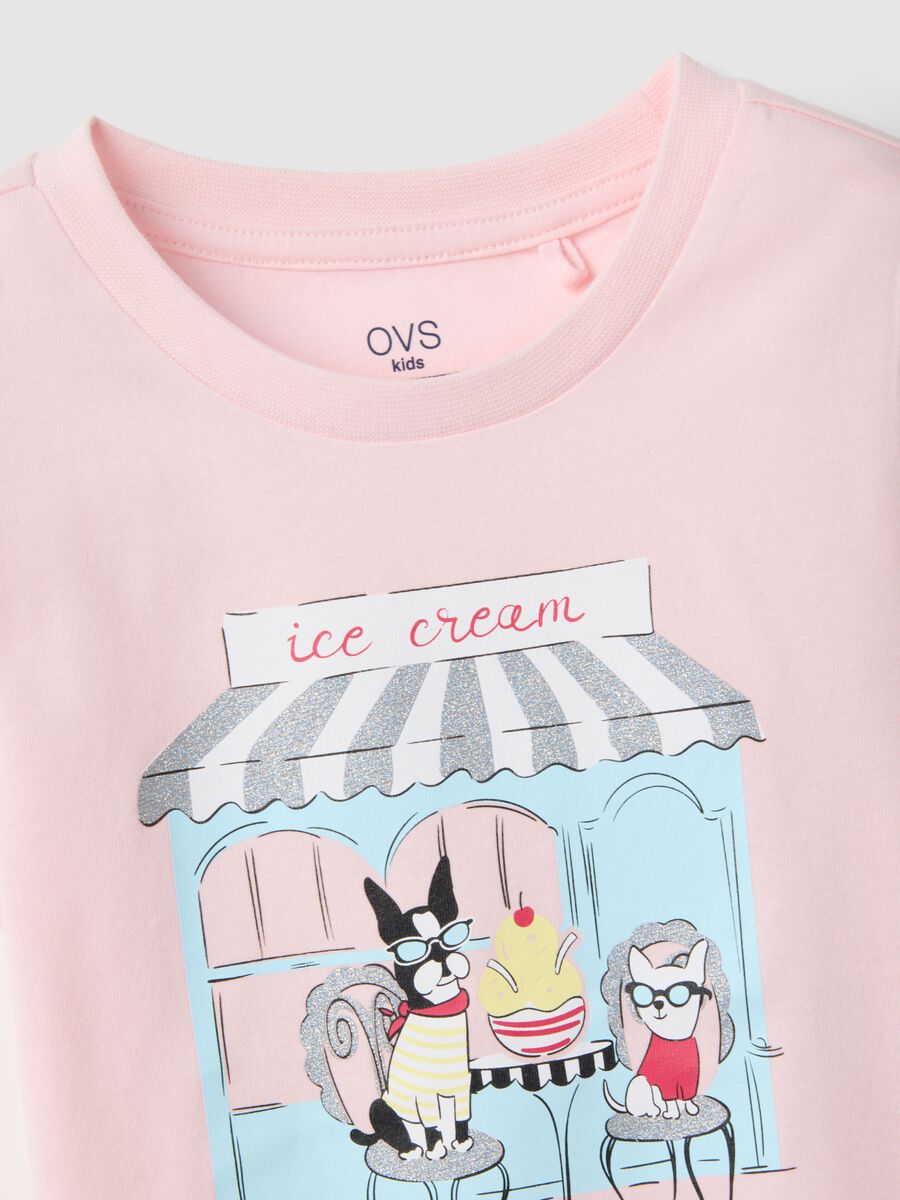 T-shirt in puro cotone rosa regular fit con stampa per bambina_3