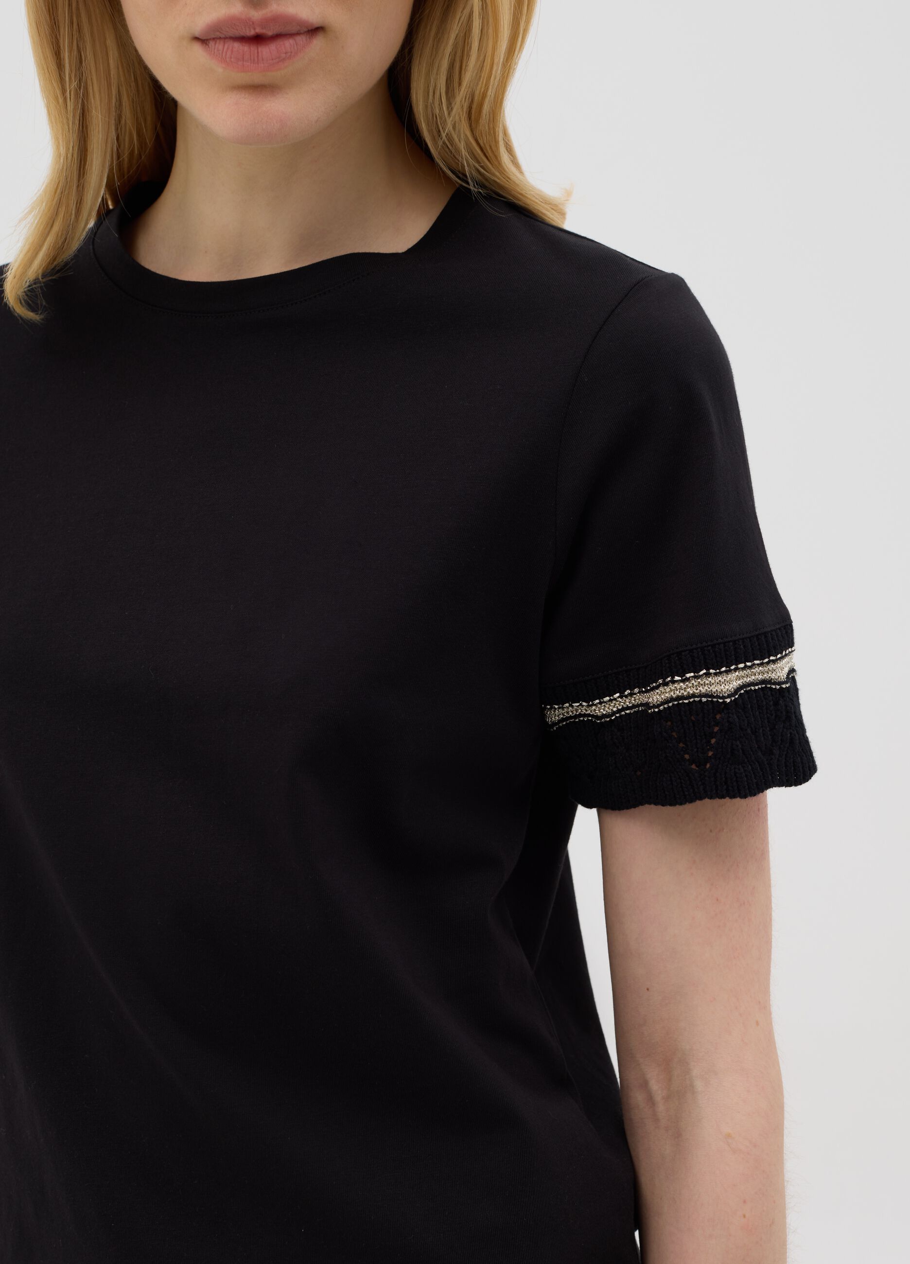 Black T-shirt with decorative details by Ovs