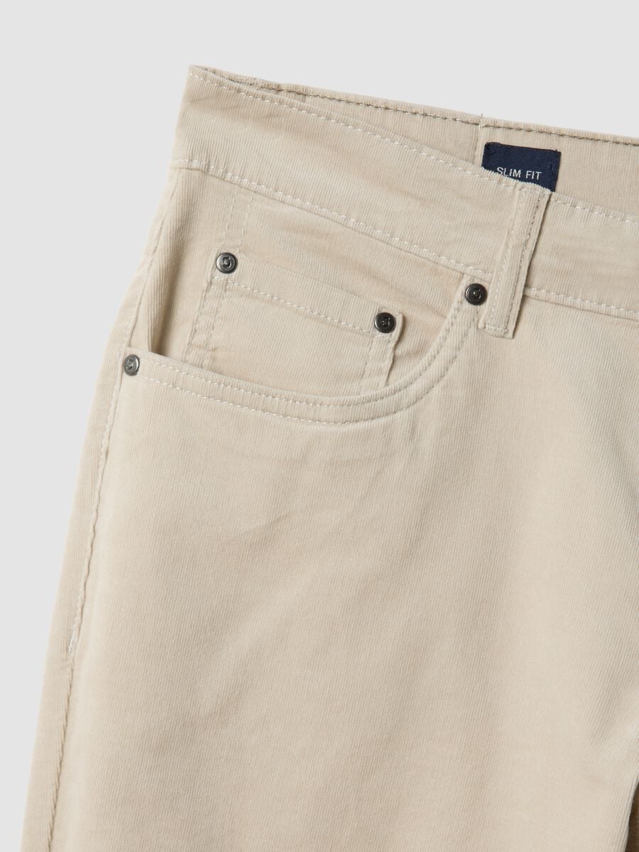 Grey ribbed slim-fit stretch cotton trousers_1