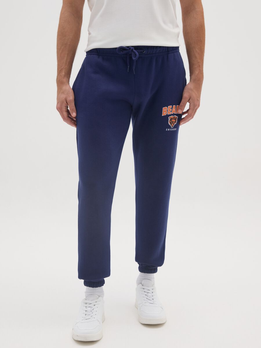 Blue cotton blend regular fit jogger with Bears logo_1