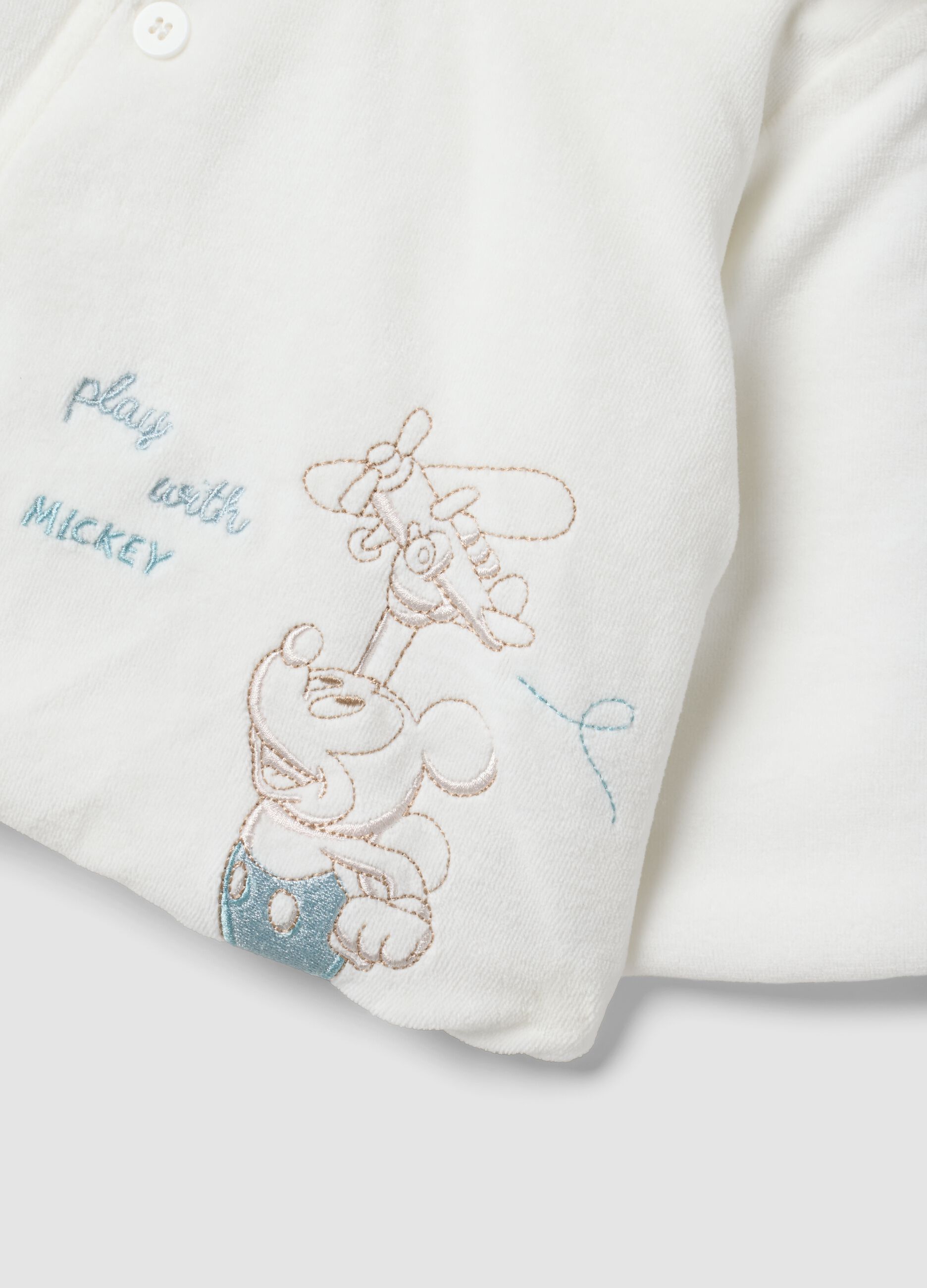 Giacca bianca imbottita in misto cotone organico con ricamo Mickey per neonato