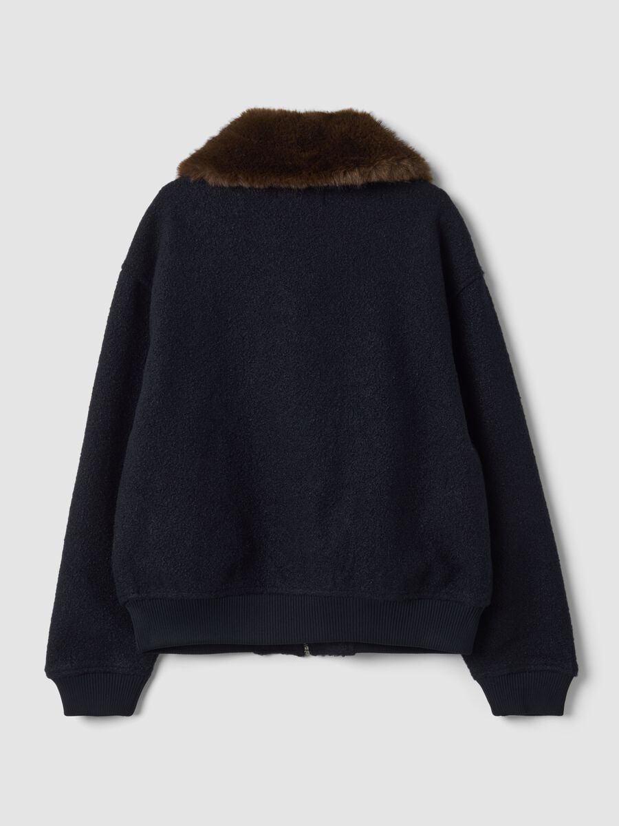 Blue wool-blend jacket with faux-fur effect collar_6