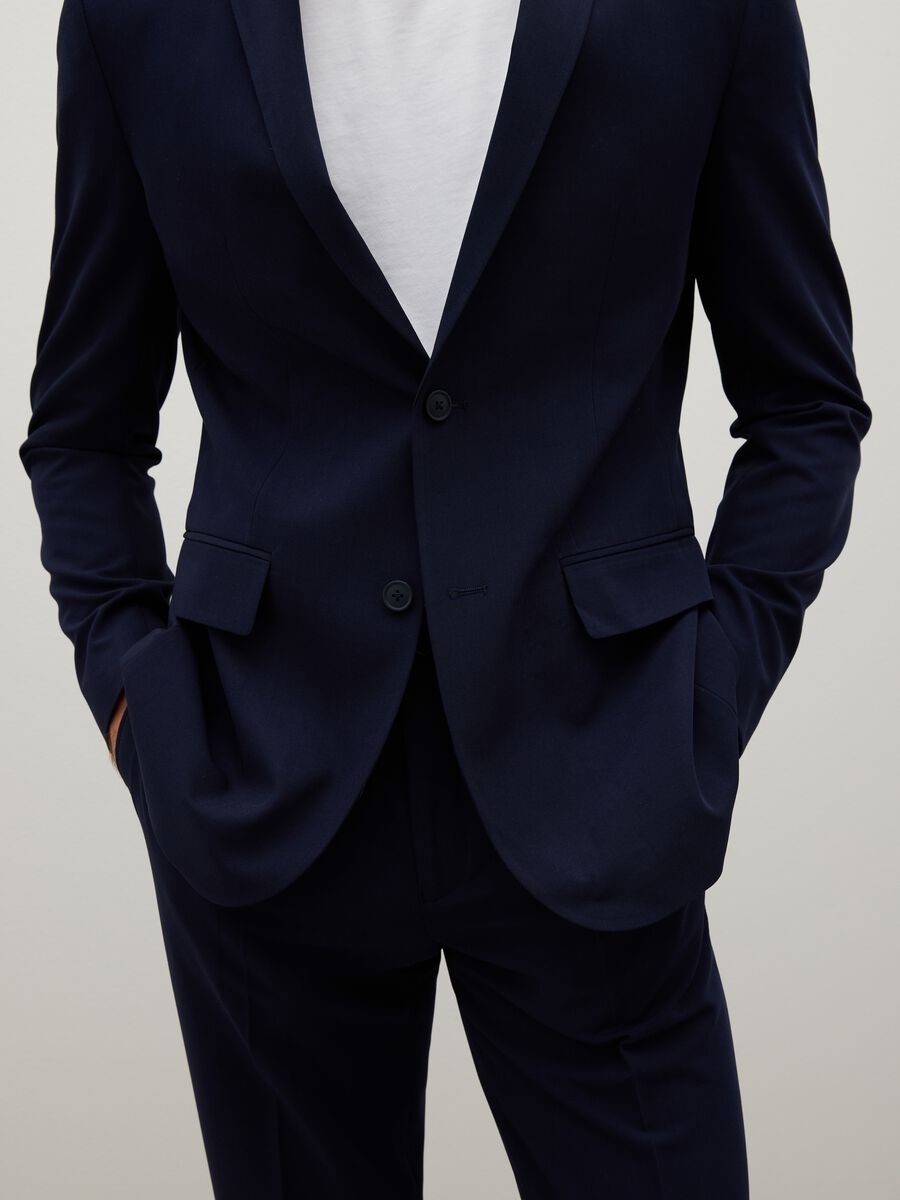 Navy slim fit blazer with button closure_3
