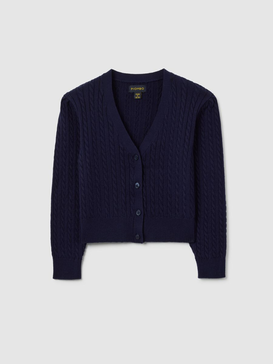 Girls' blue cardigan in cotton blend regular fit with V neckline_0