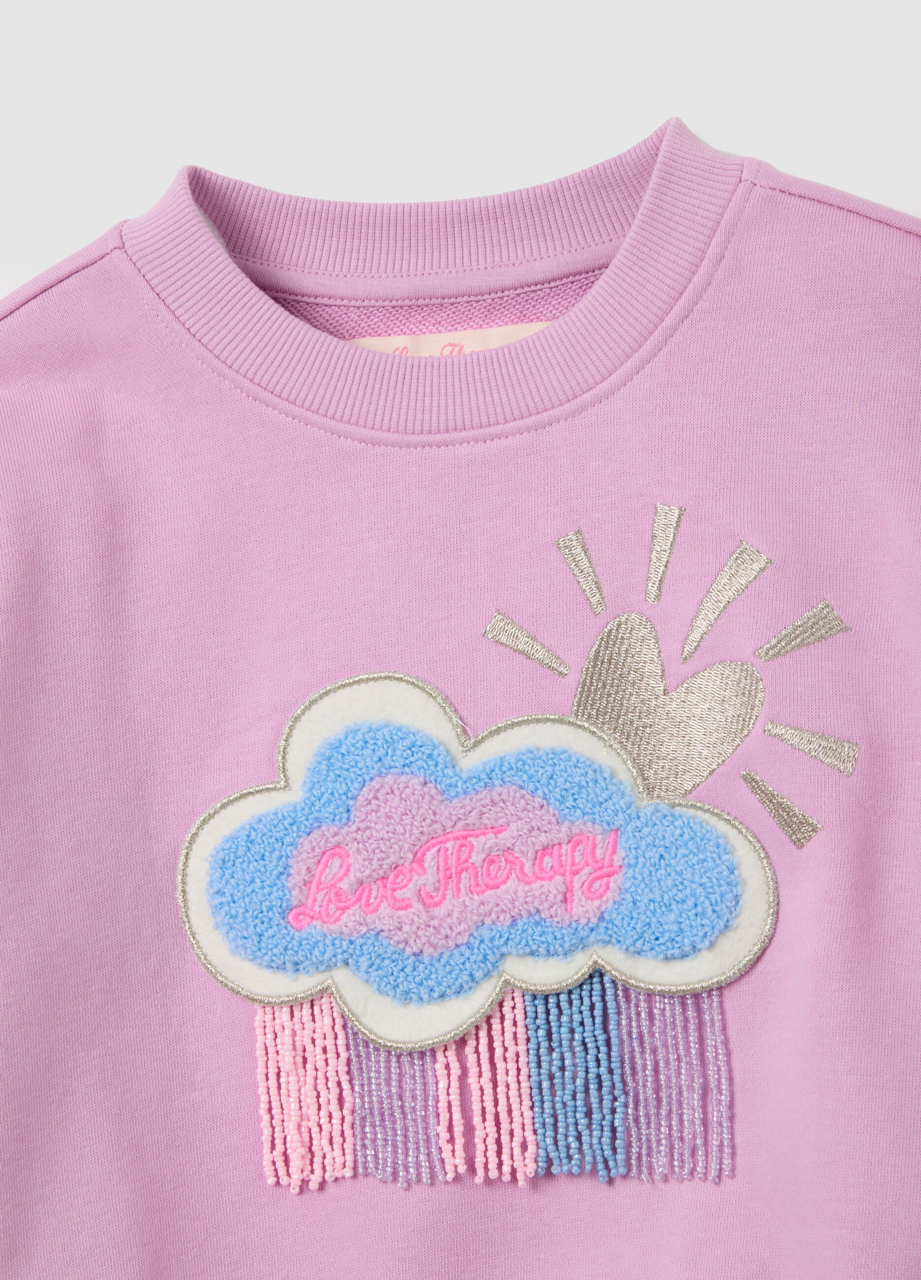 Girls' oversized pink cotton blend sweatshirt