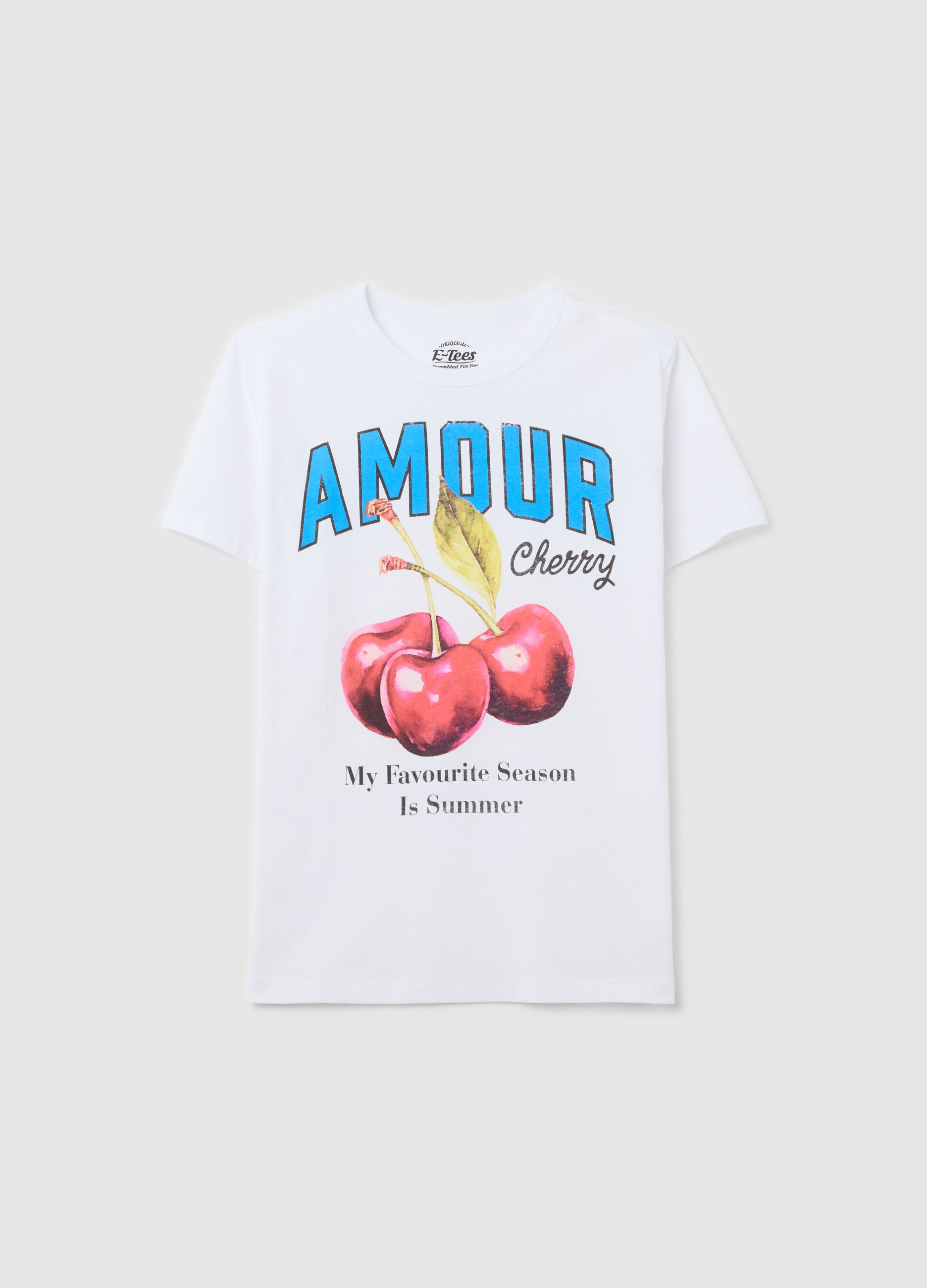 White T-shirt in cotton with "Amour Cherry" print