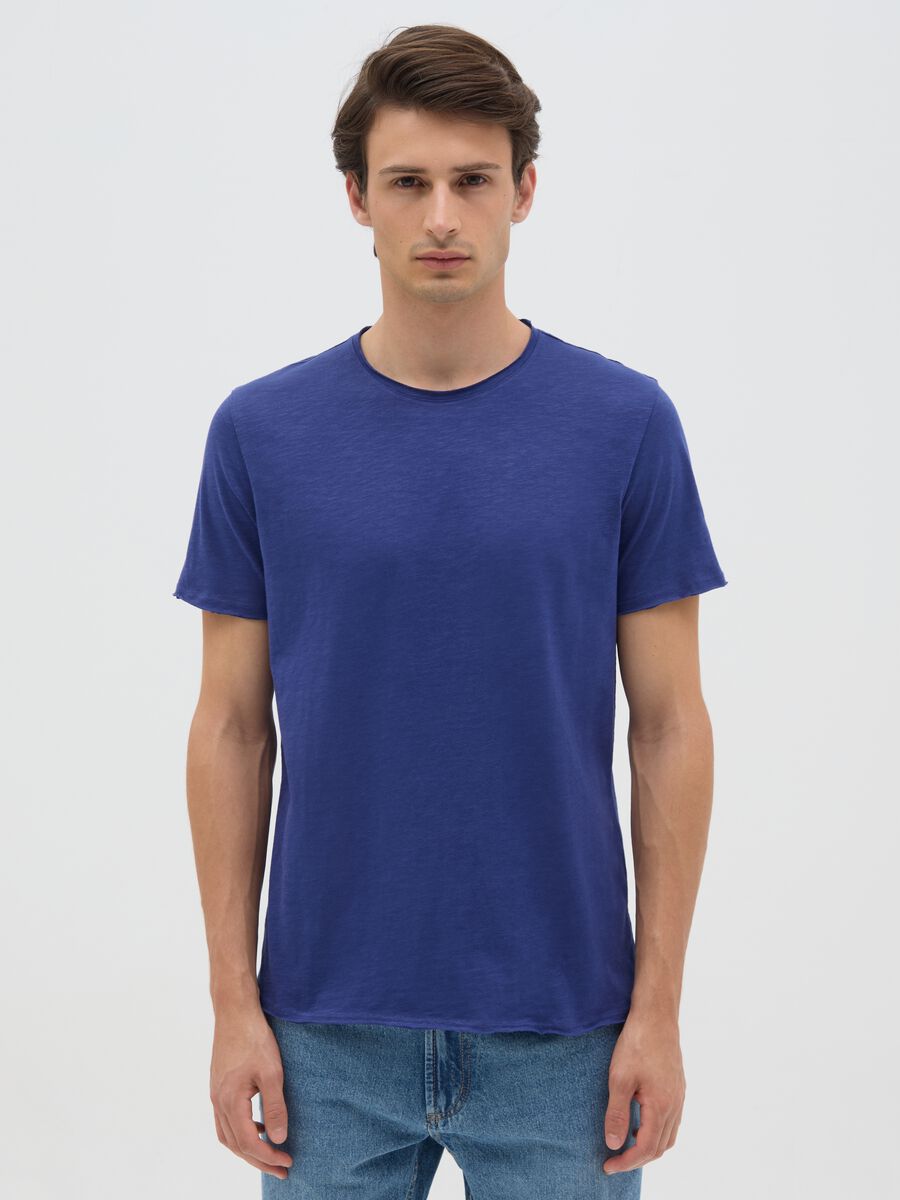 T-shirt da uomo in puro cotone blu regular fit_0