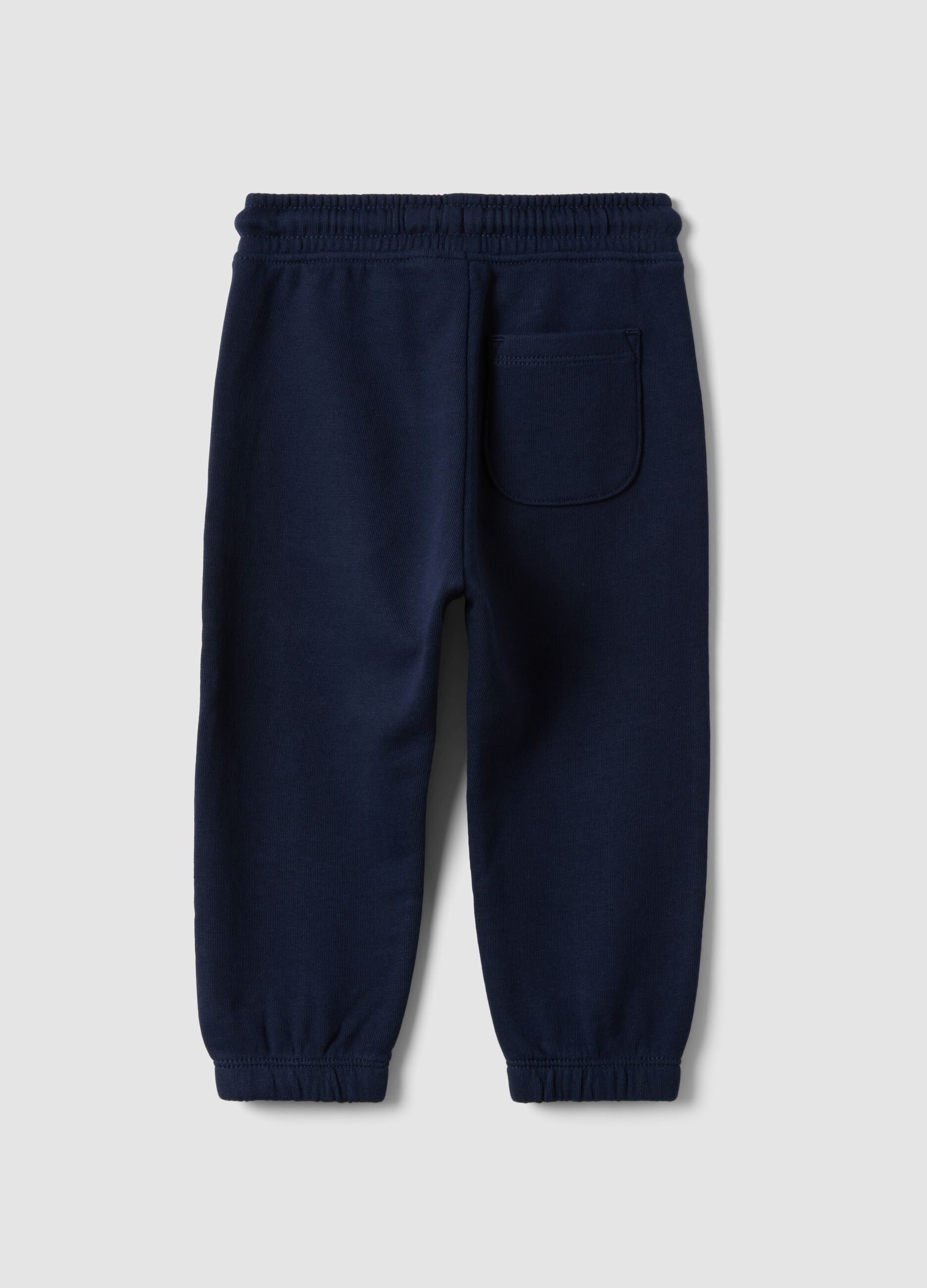 Pantaloni jogger blu in puro cotone organico con coulisse per bimbo