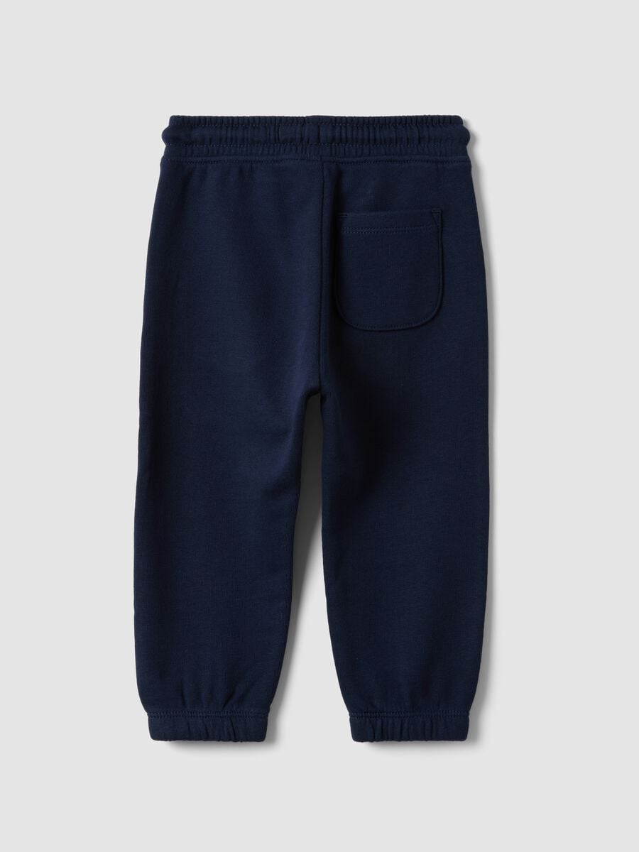 Pantaloni jogger blu in puro cotone organico con coulisse per bimbo_1