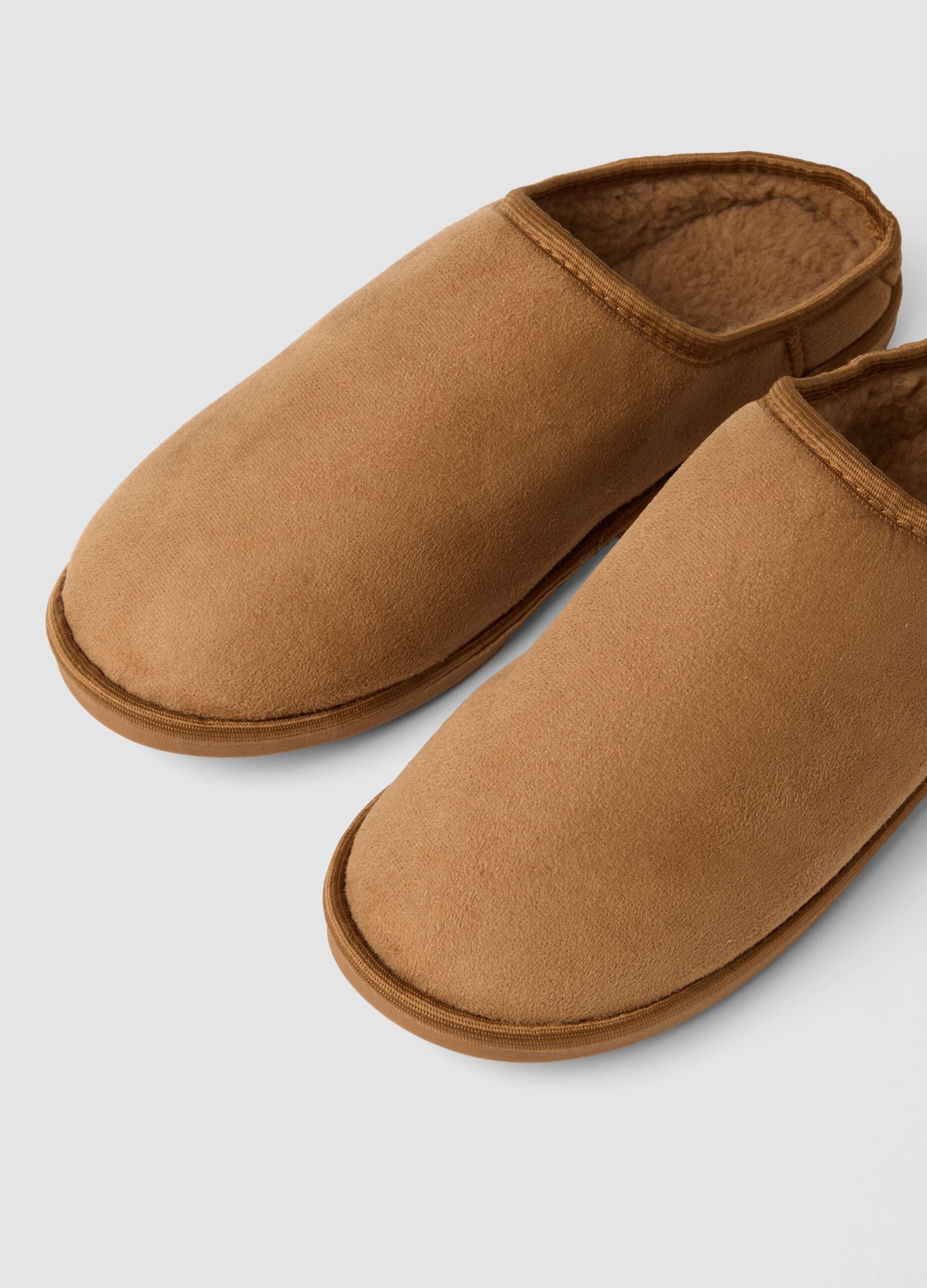 Light brown house slippers with plush-effect lining