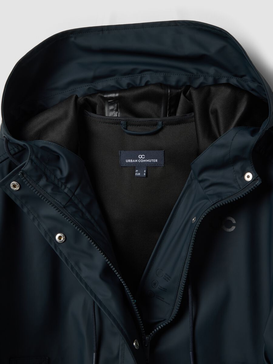 Blue waterproof jacket with regular fit hood_1