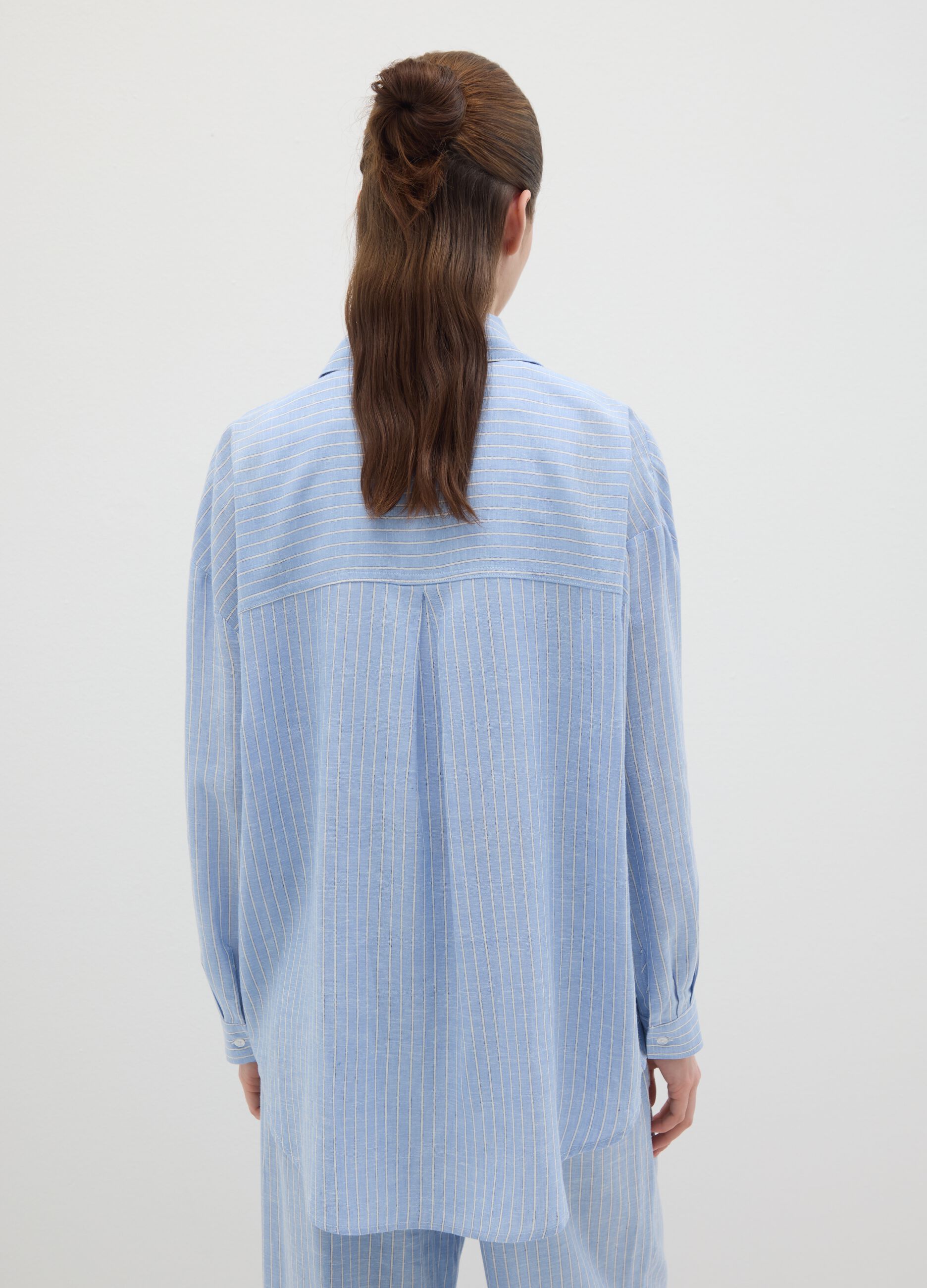 Women's oversized shirt in blue viscose and linen blend regular fit