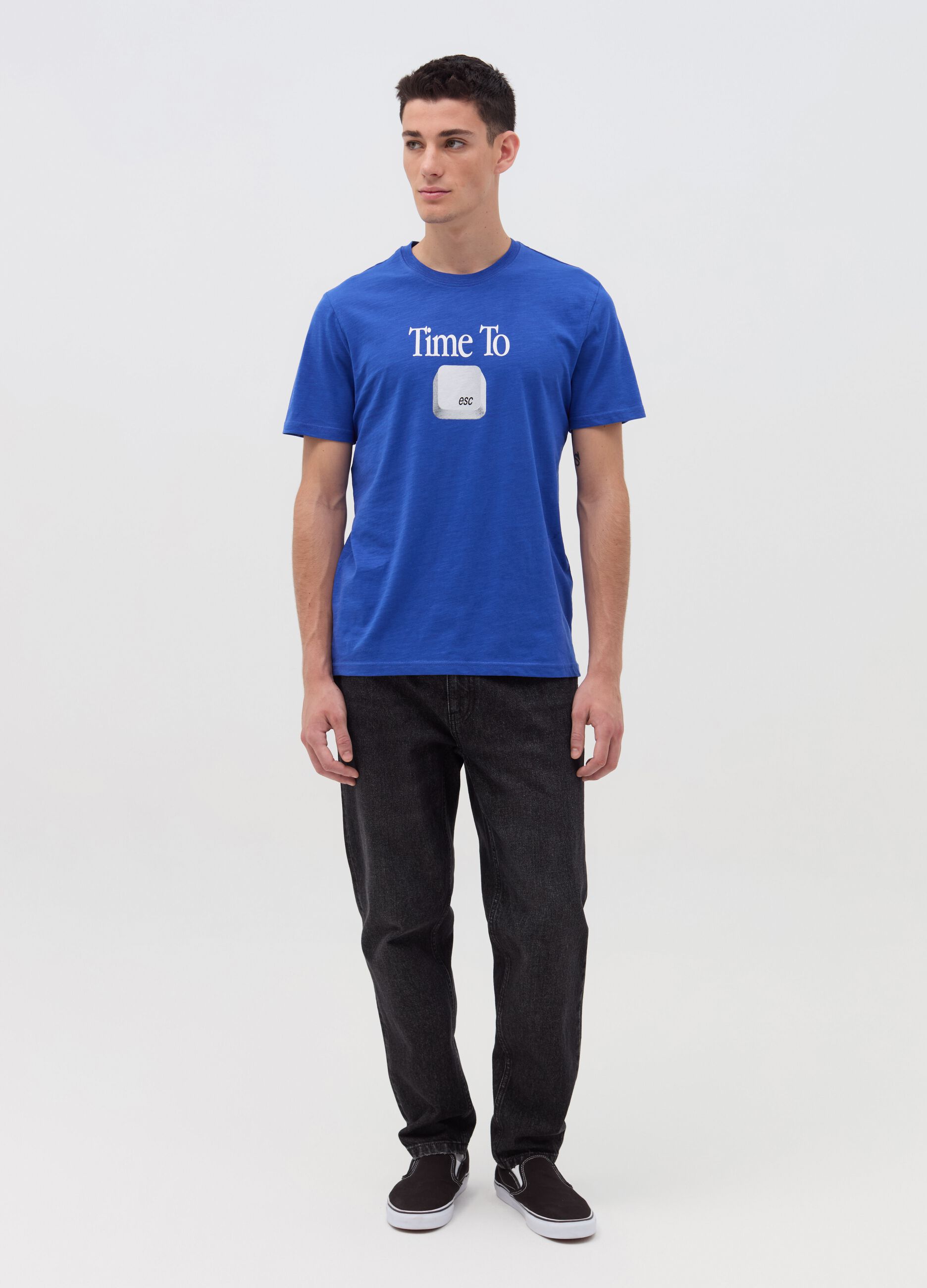 T-shirt in slub jersey con stampa "Time To esc"