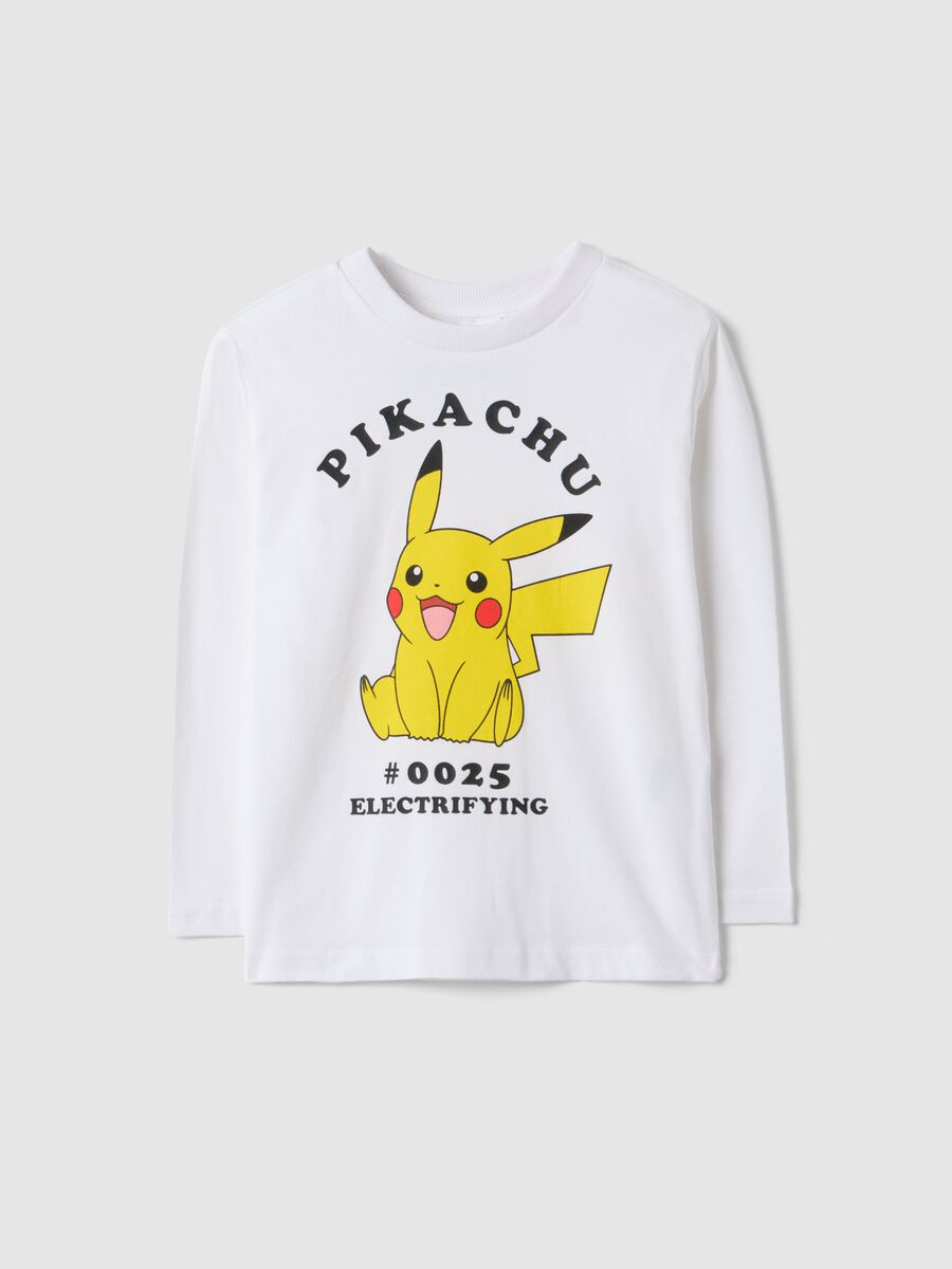 T-shirt in puro cotone bianca regular fit da bambino con Pikachu_0