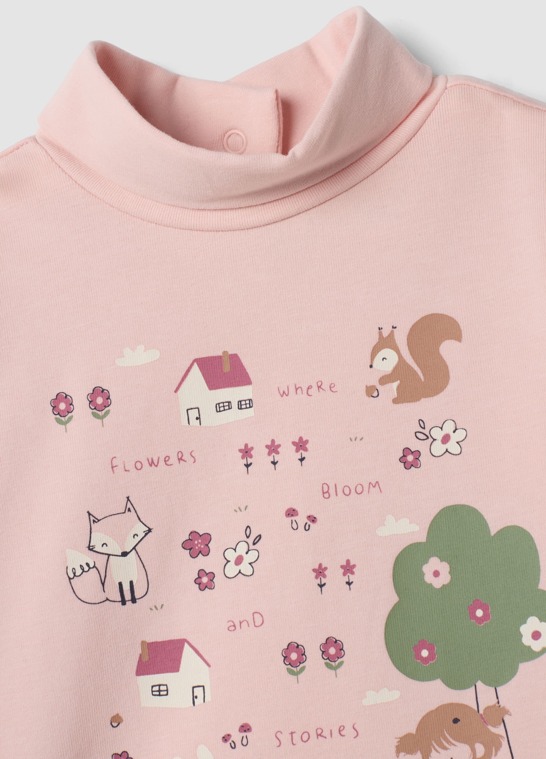 Maglietta rosa in cotone organico elasticizzato con stampa regular fit