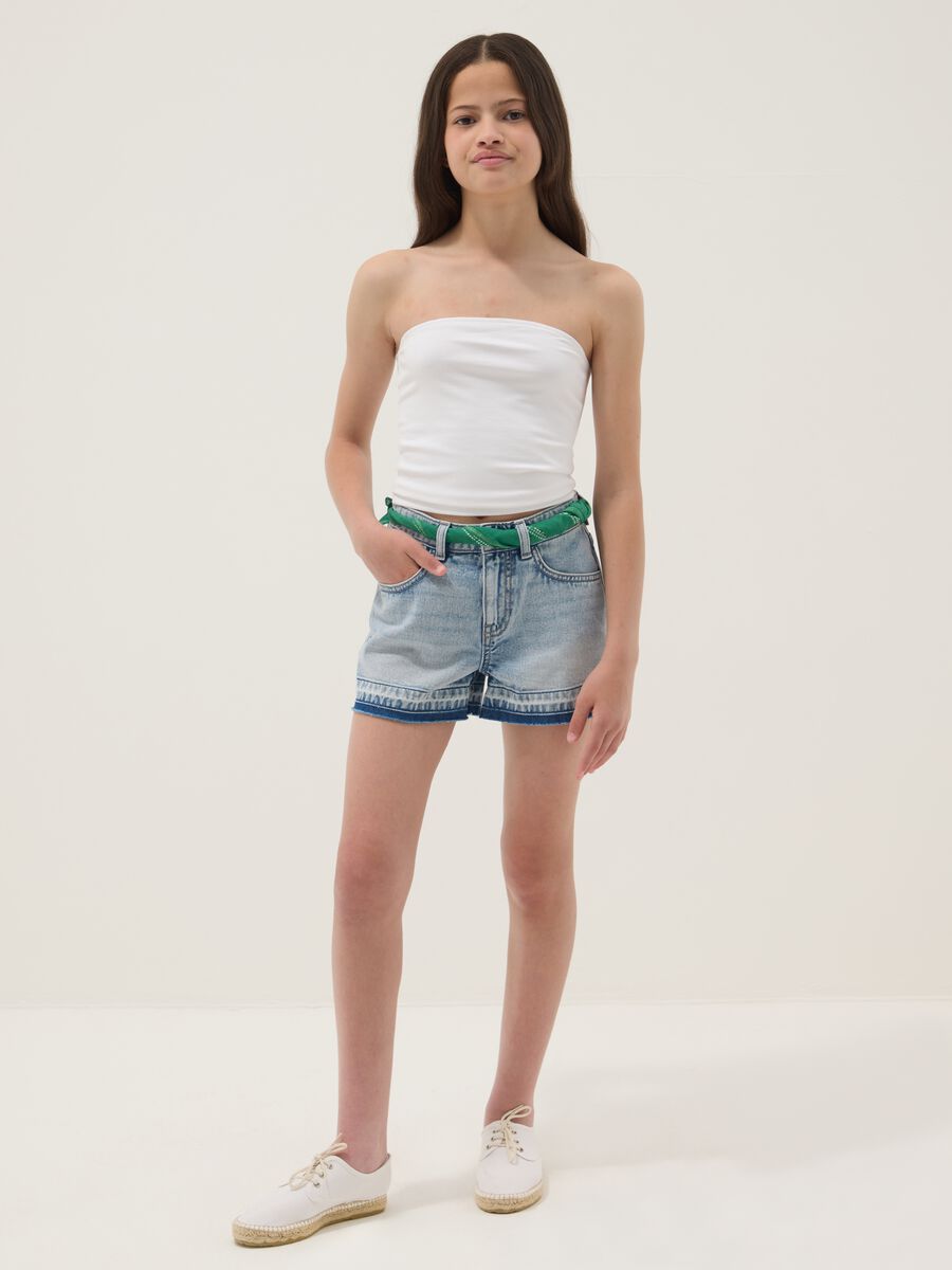 Blue pure cotton denim shorts for girls &ndash; straight fit_0