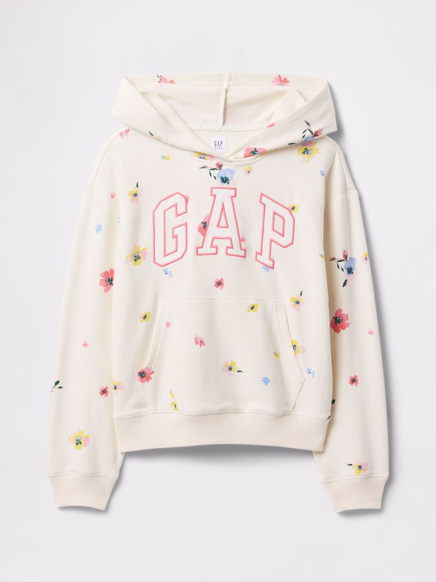 White sweatshirt with hood, flowers print and logo embroidery_4