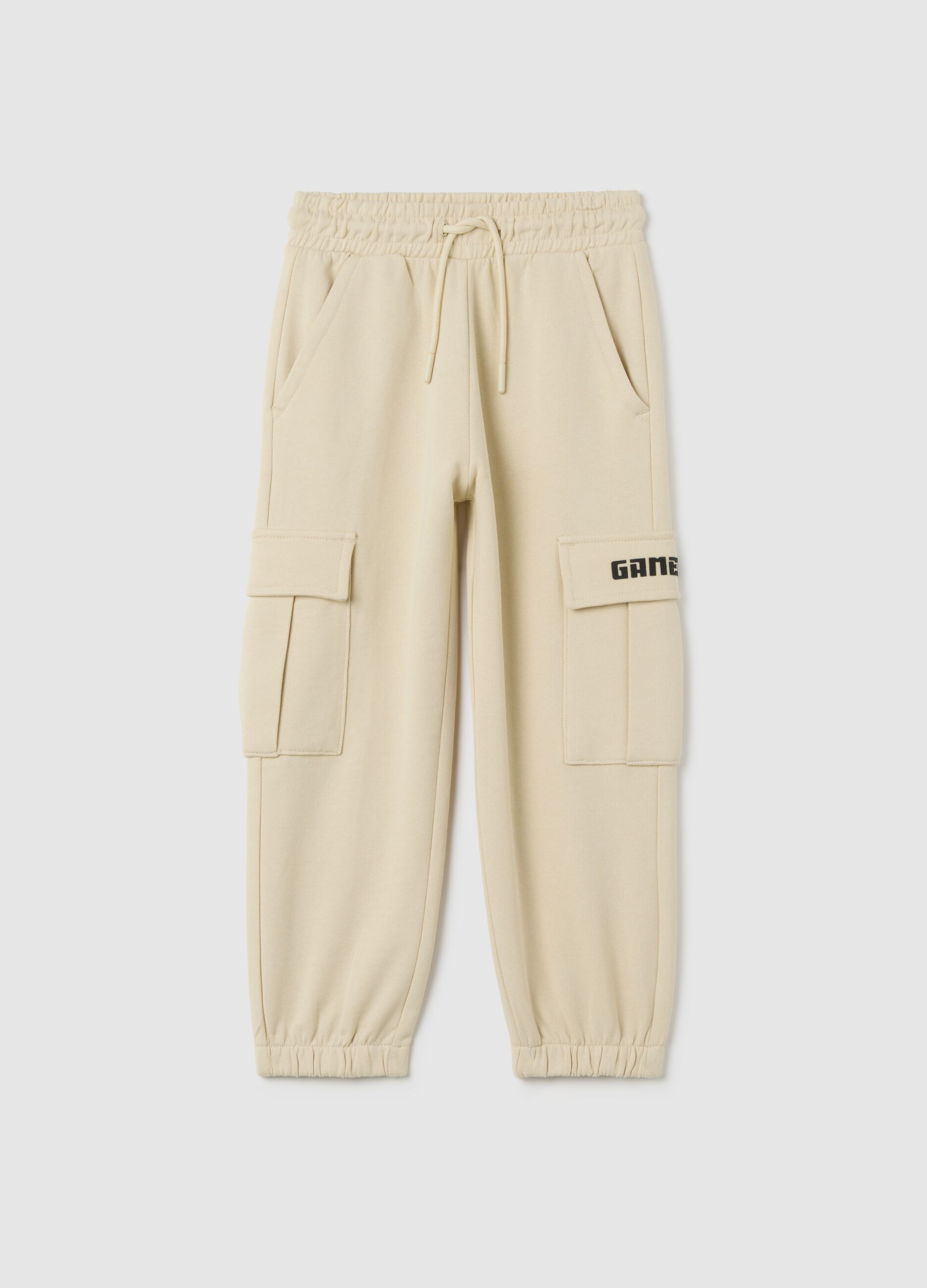 Children's beige regular fit cotton trousers