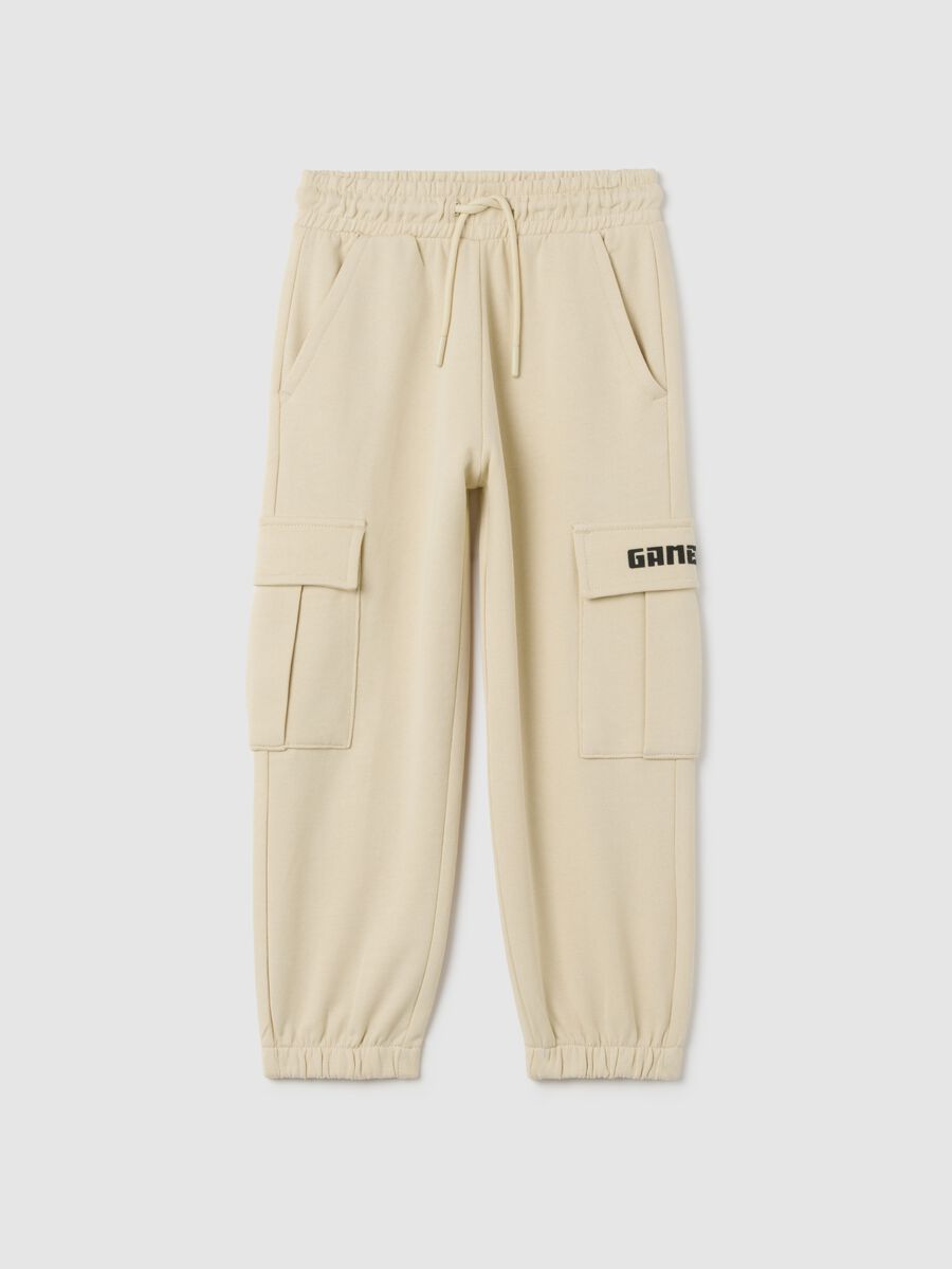 Children's beige regular fit cotton trousers_0